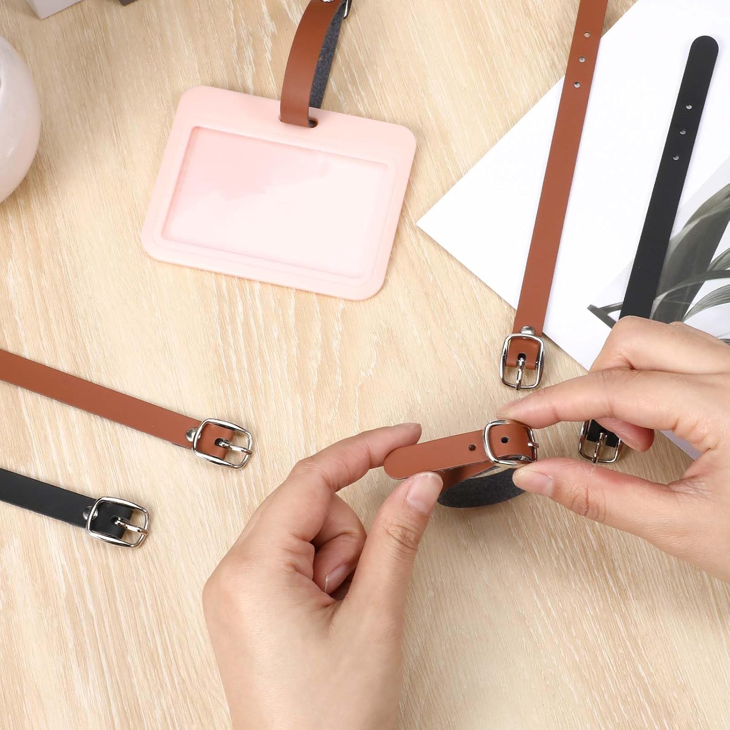 10 PCS Leather Luggage Tag Straps, Cowhide Luggage Tag Loops Replacement Belts with Metal Buckle Genuine Leather Luggage Tag Loops Leather for Suitcase Travel Secure Storage Card Pass Holder