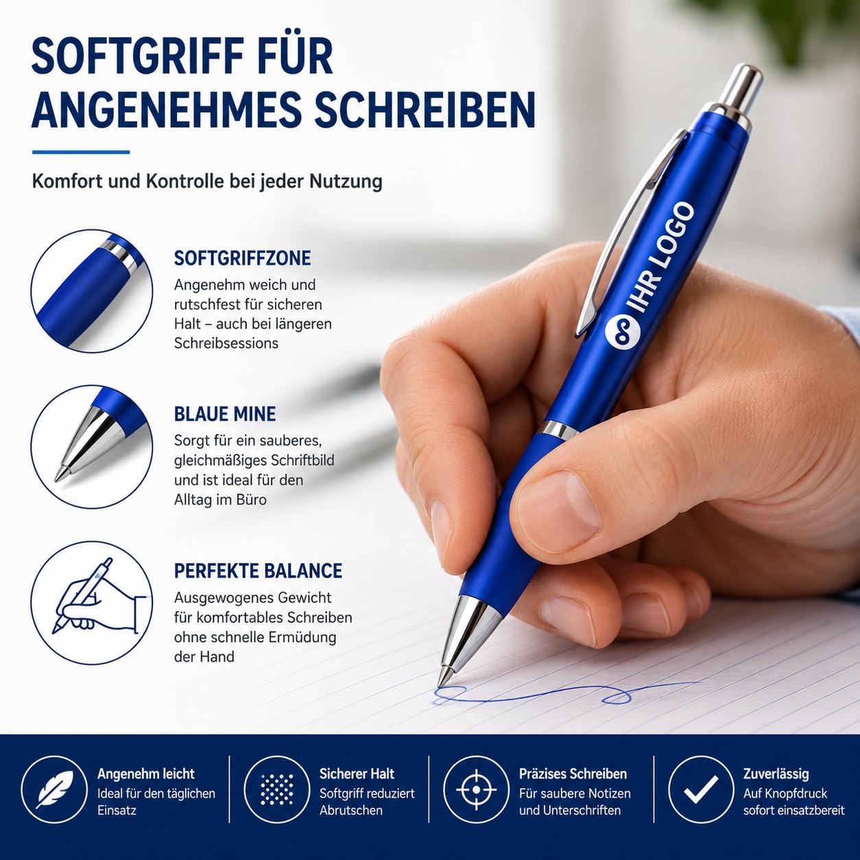WPRO Kugelschreiber mit Logo 250 Stück, blau schreibend, rot, personalisierte Werbekugelschreiber, einfarbiger Aufdruck inklusive, beidseitig oder mehrfarbig bedruckbar