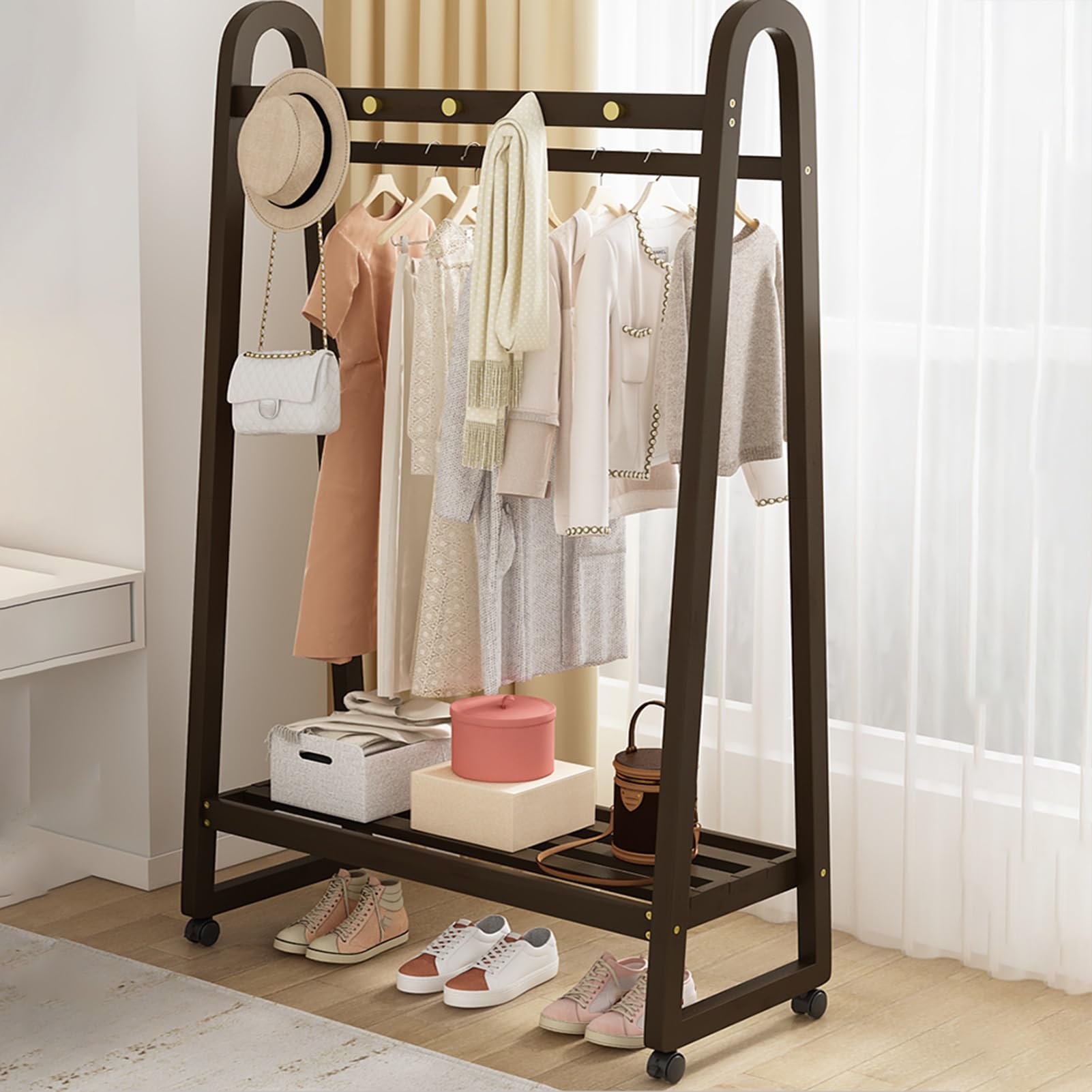 Kledingrek, Kledingstandaard, Clothes Rack Voor Slaapkamer, Voor Opknoping Rokken, Shirts, Truien, Multifunctionele Kledingrek, Voor Ingang Slaapkamer Woonkamer(Light Brown,70cm/27.6in