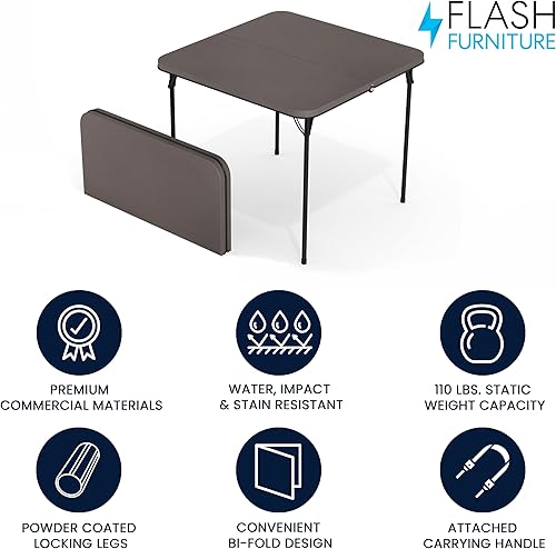 Miniatura 3 de Flash Furniture Dunham Mesa Cuadrada de Plástico Plegable para Eventos de 2.83 Pies con Asa de Transporte, Mesa de Banquete Bi-Fold para Eventos de