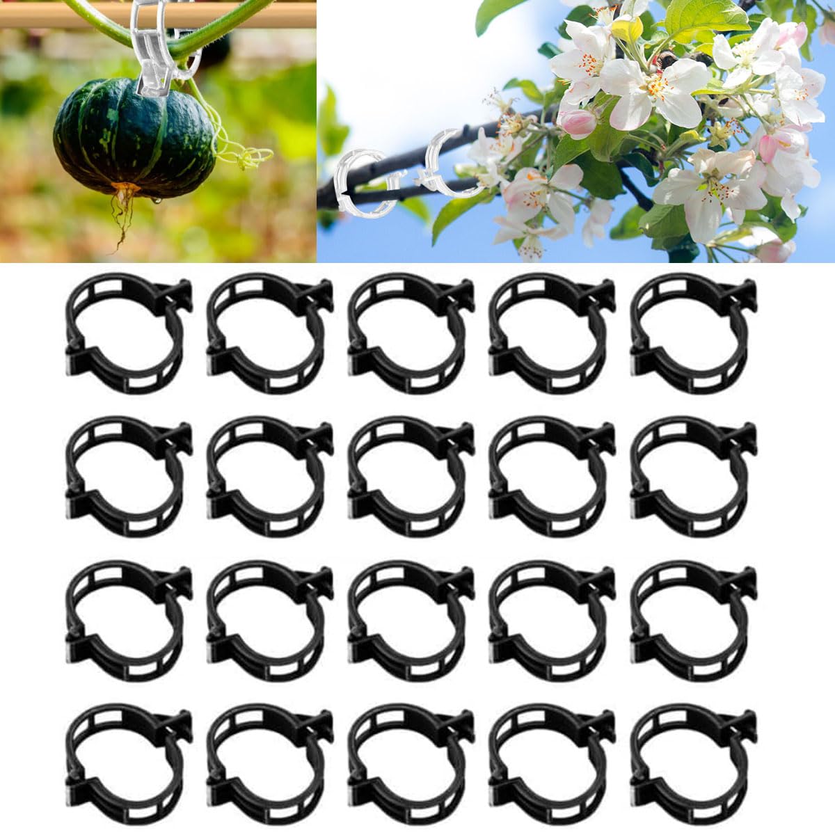 Plant Support Clips Reusable Garden Clips, Secured Plastic Plant Clips, Tomato Support Clips for String Trellis for Climbing Plants Outdoor Indoor Plant Flowers Stem Vine Fixing Clips (100, Black)