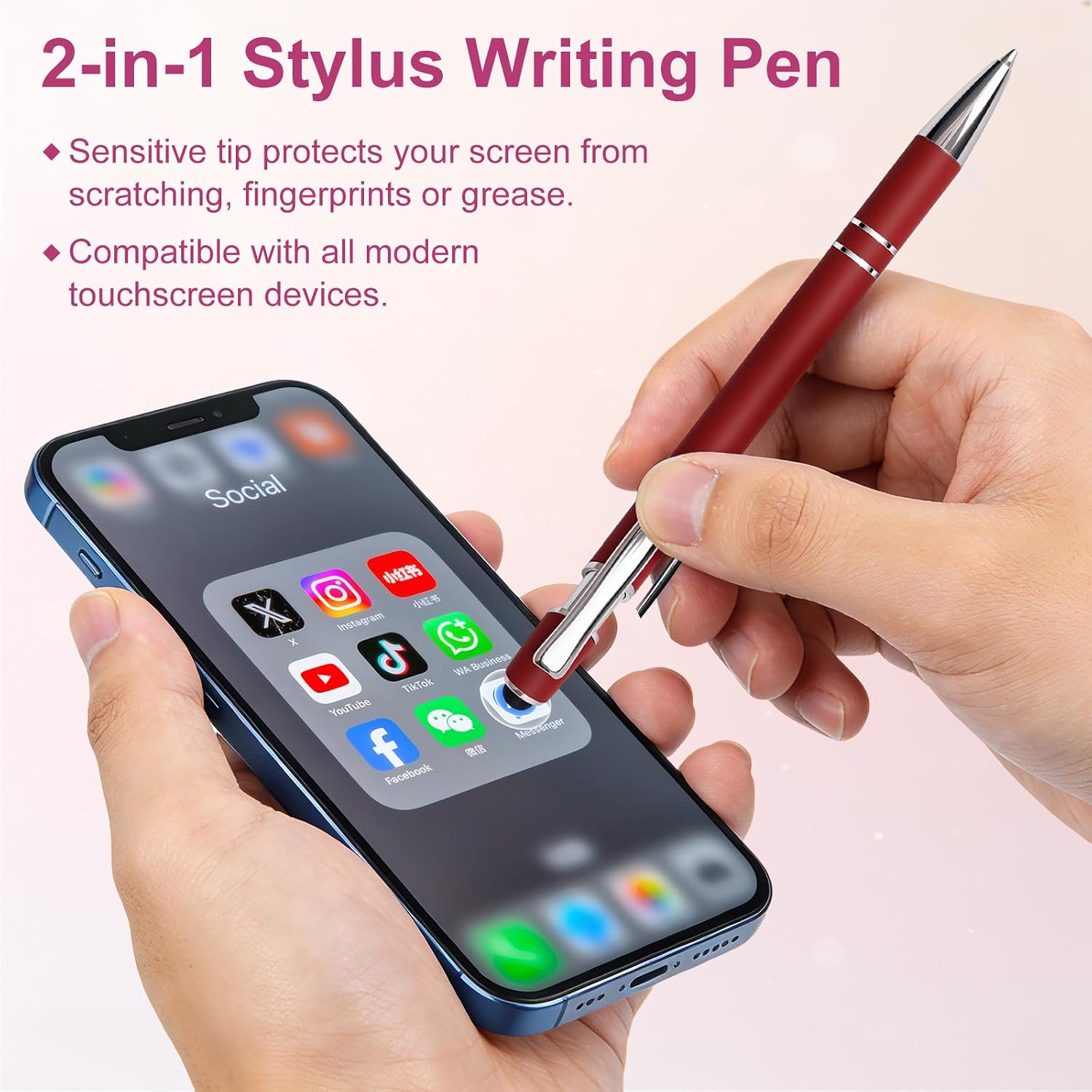 Red Metal Ballpoint Pen, 2-in-1 Stylus, Black Ink, Rubber & Aluminum image 4