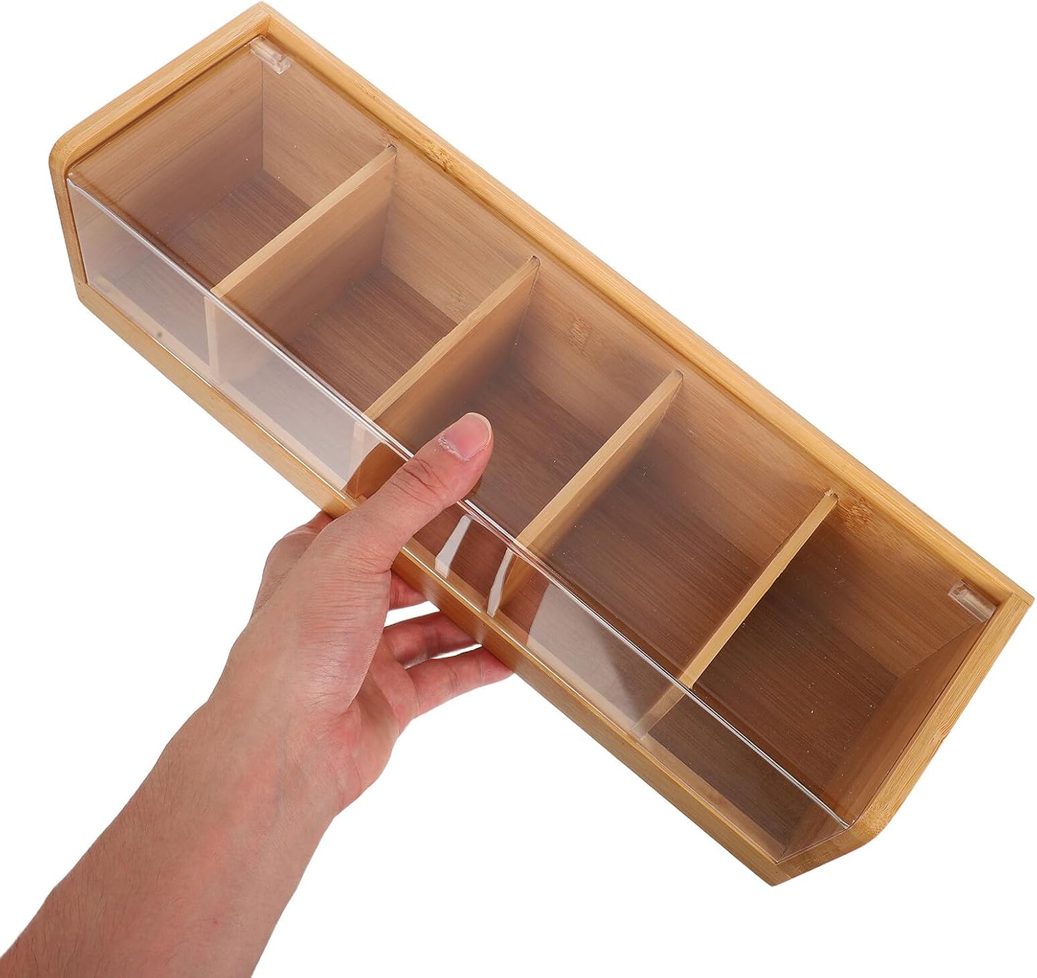 HEMOTON 5-compartment Tea Storage Chest with Lid Divided Tea Bag Organizer Box for Kitchen Countertop for Home and Office