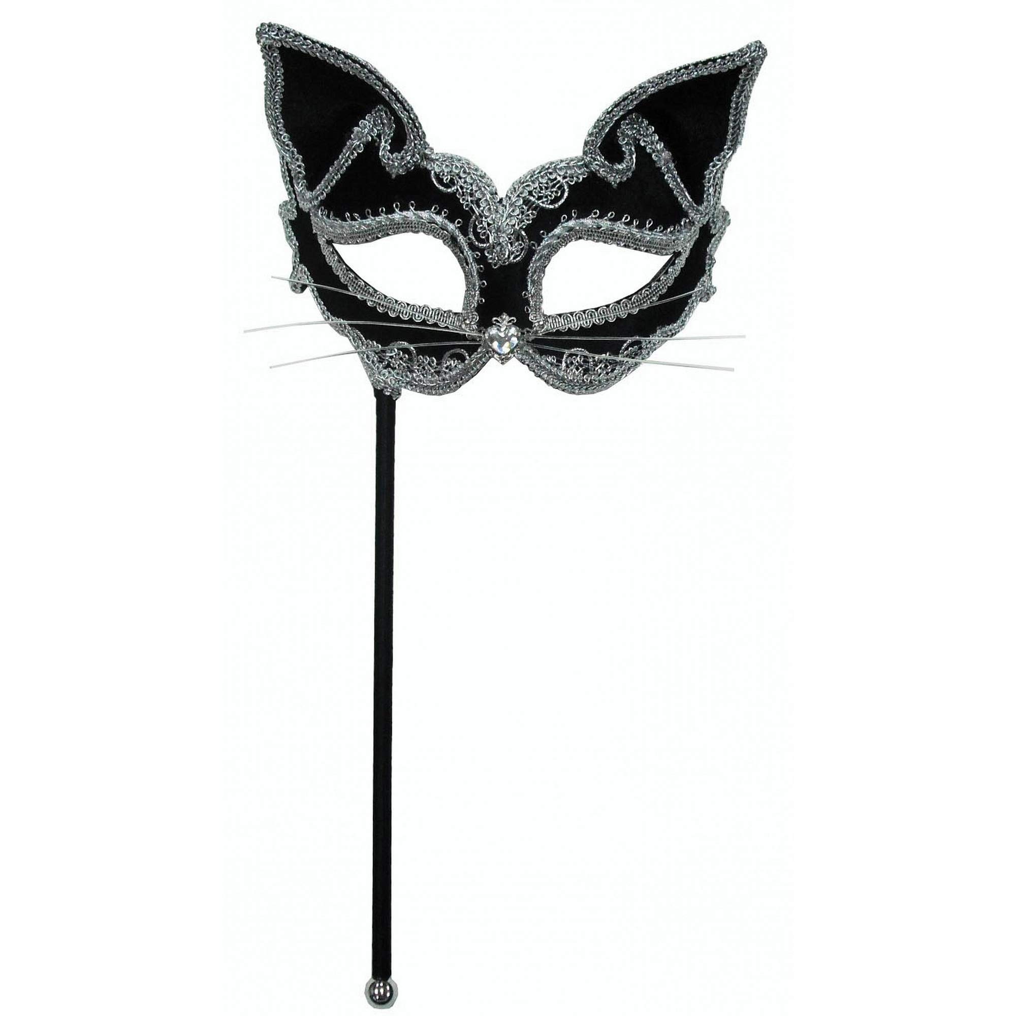 Black Cat Eye Mask On Stick (1 Piece) - Stunning Design, Perfect Accessory for Masquerade, Halloween, Costume Events, & More Halloween
