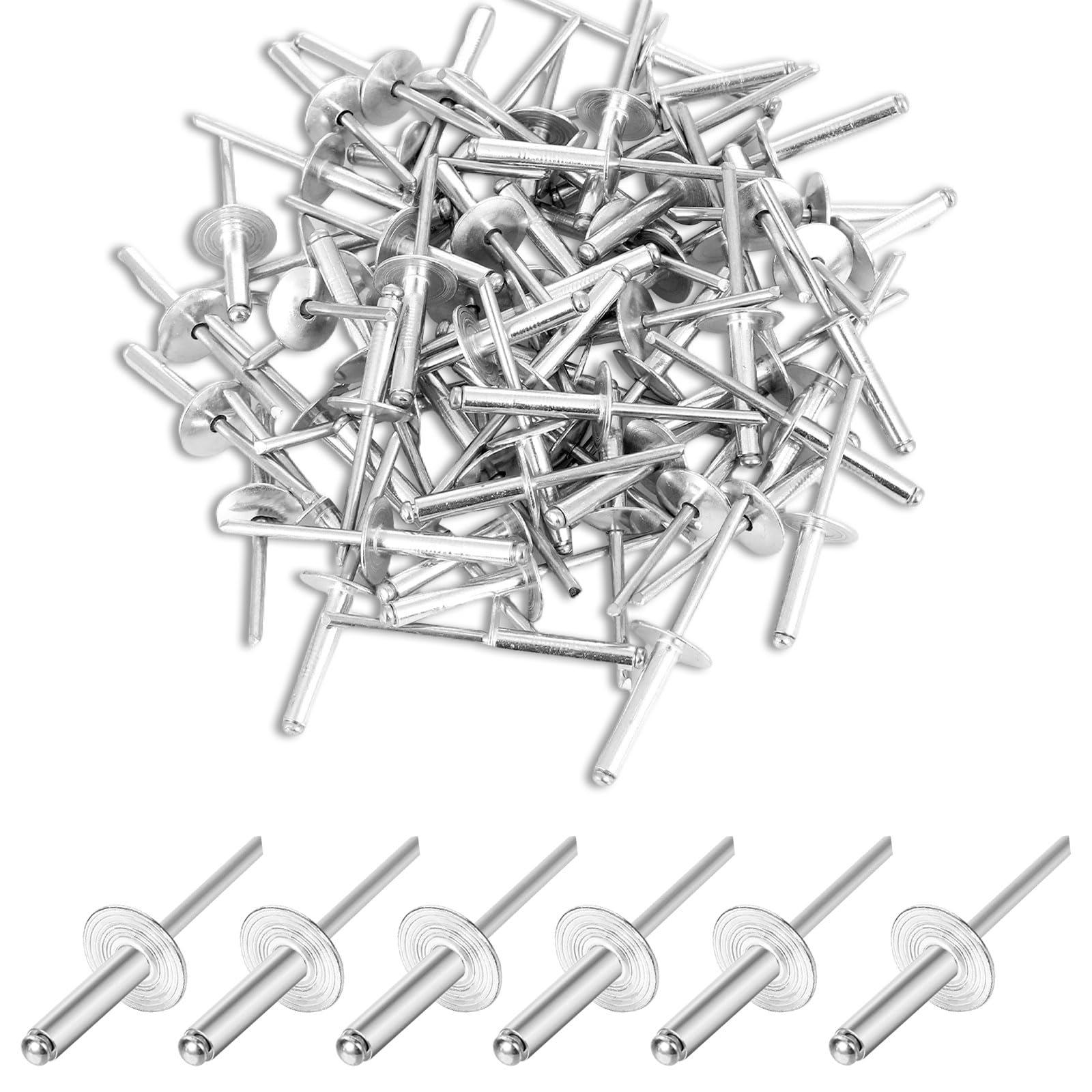 Blindklinknagels 4,8 x 16 mm, aluminiumlegering blindklinknagel met grote kop, zilveren blindklinknagelset, 60 stuks klinknagels, geschikt voor het verbinden van lichte materialen