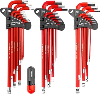 TOMMARS Magnetic Ball End Hex Key Set - S2 Steel Allen Wrenches SAE 1/16-3/8", Metric 1.5-10mm, TORX T10-T50, 27pc L-Shaped w/ Case