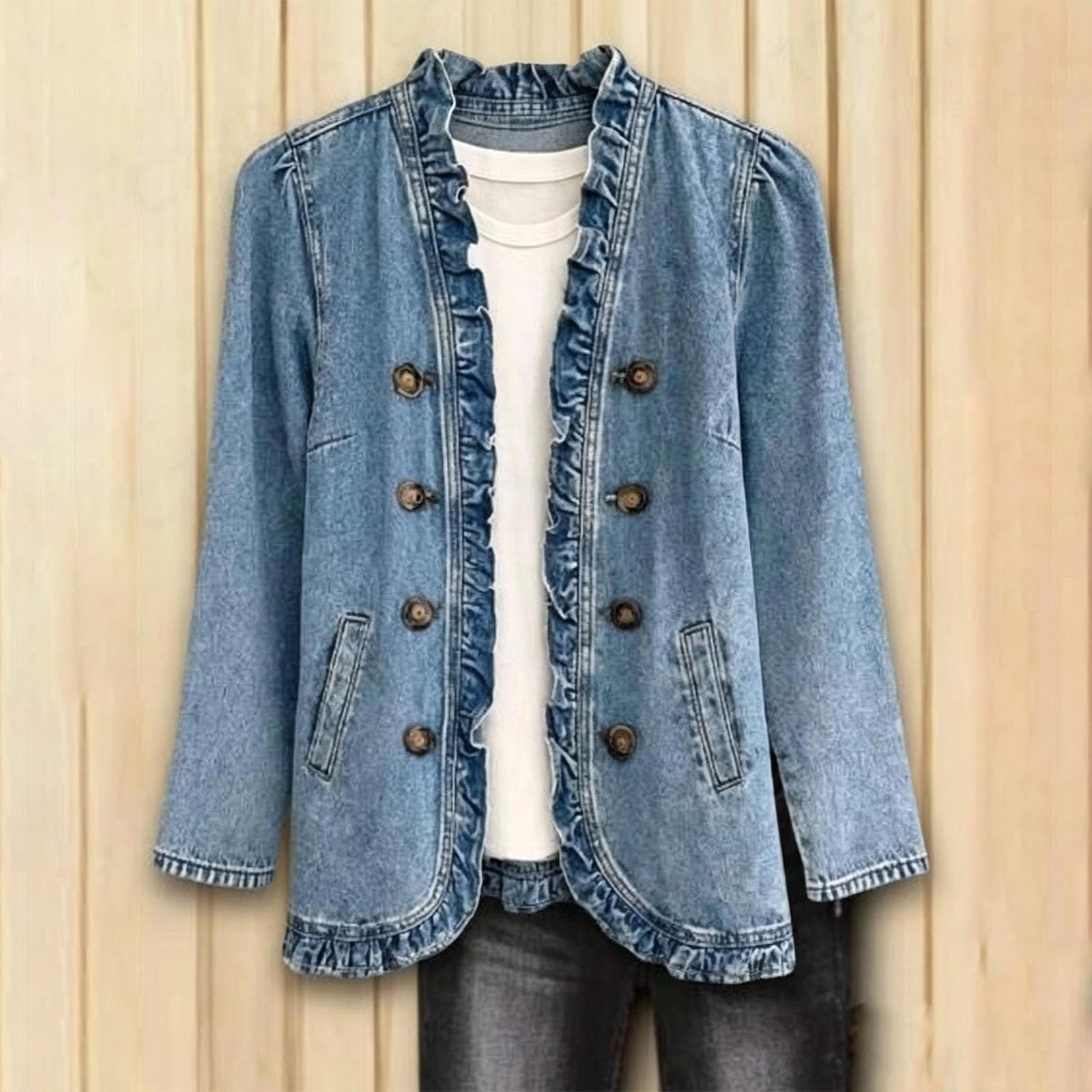Veste en Jean pour Femme Volants à L’Ourlet Veste Mi‑Saison Élégante