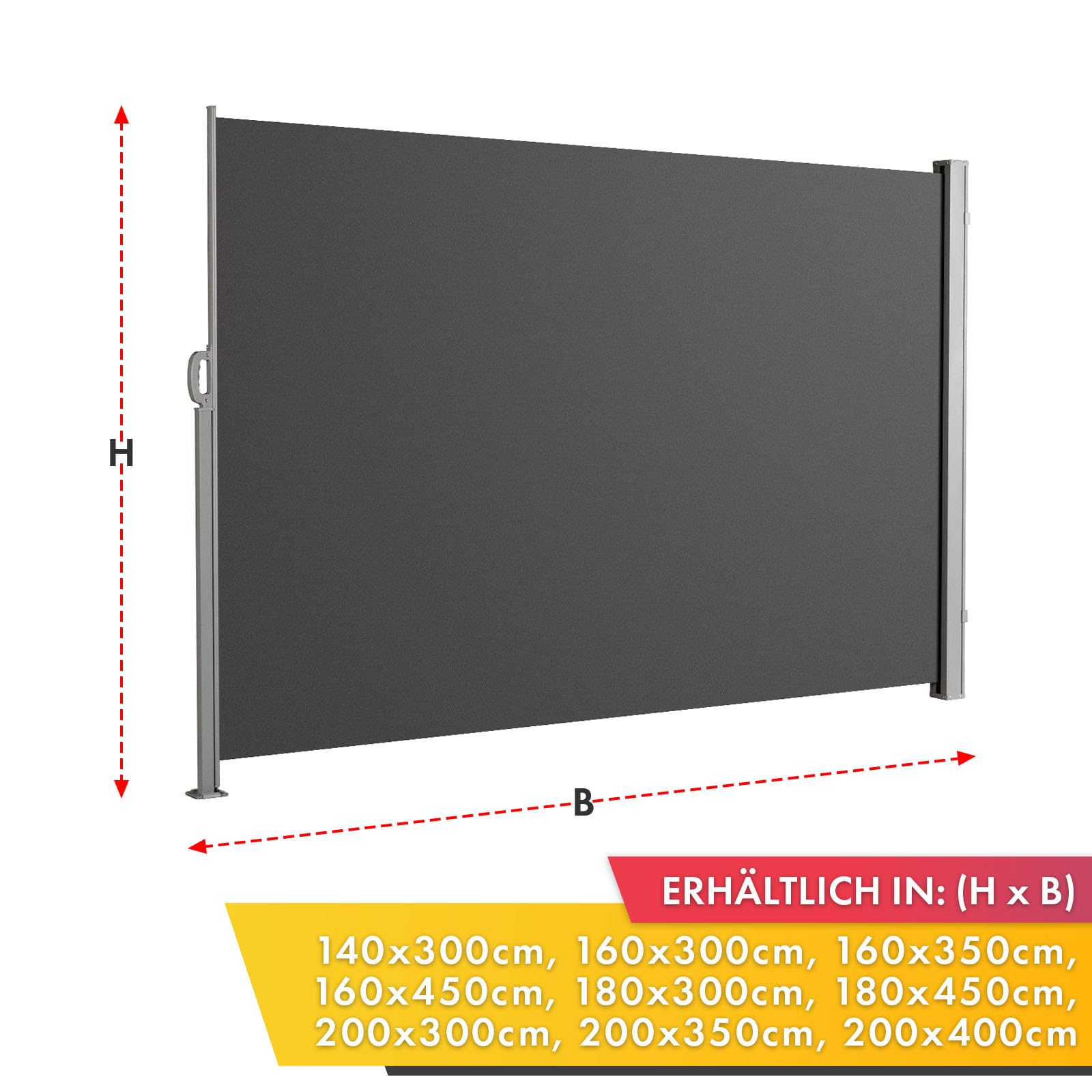 Floordirekt Seitenmarkise aus Aluminium 200x400cm Anthrazit ausziehbarer Sicht- & Sonnenschutz UV-Schutz UPF50+ Polyester 280 g/m²