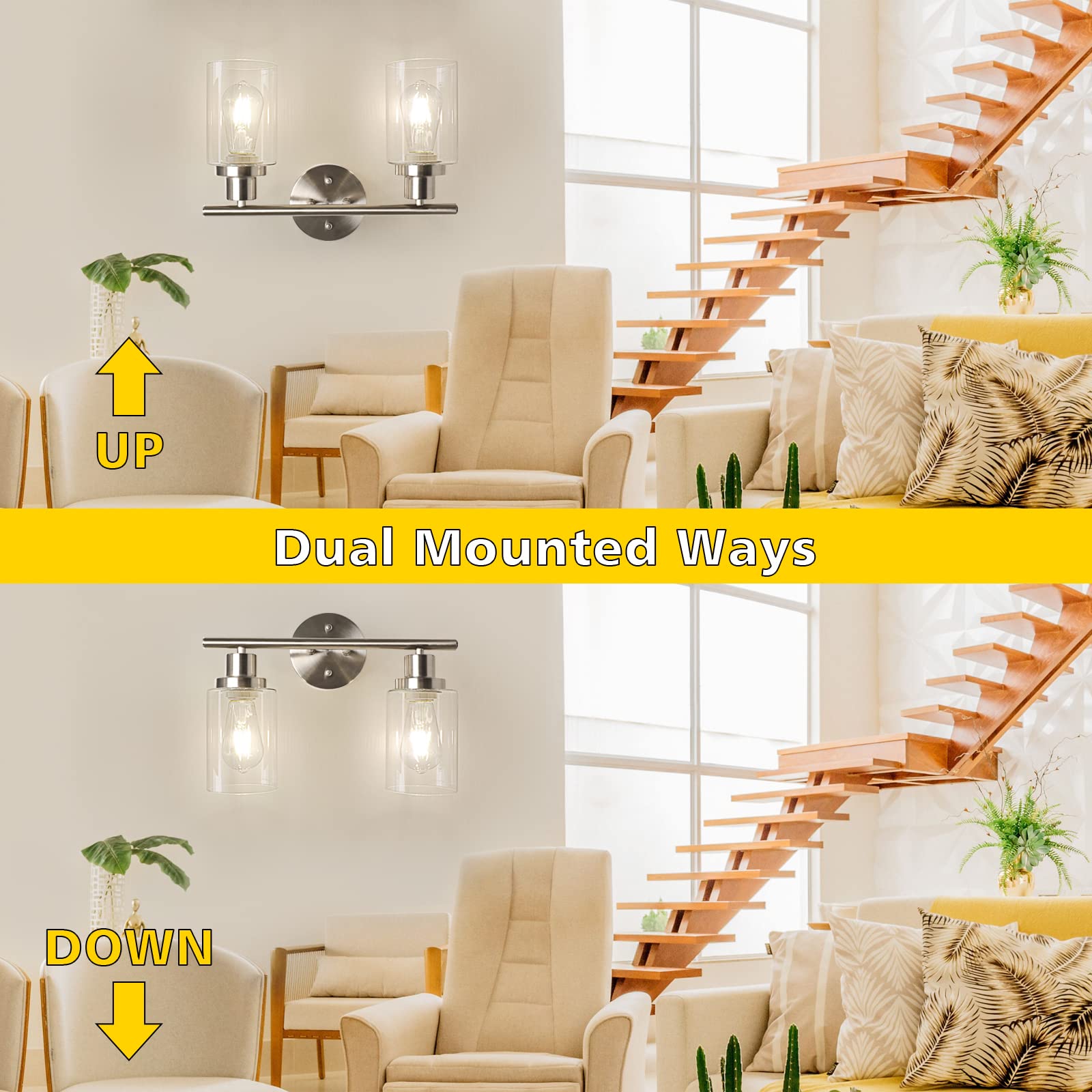 Unicozin (Include Bulb) Vanity Lights 2-Light Bathroom Light Fixtures Over Mirror, 4000K, Brushed Nickel Vanity Light with Glass Shade, Wall Light for Bedroom Hallway