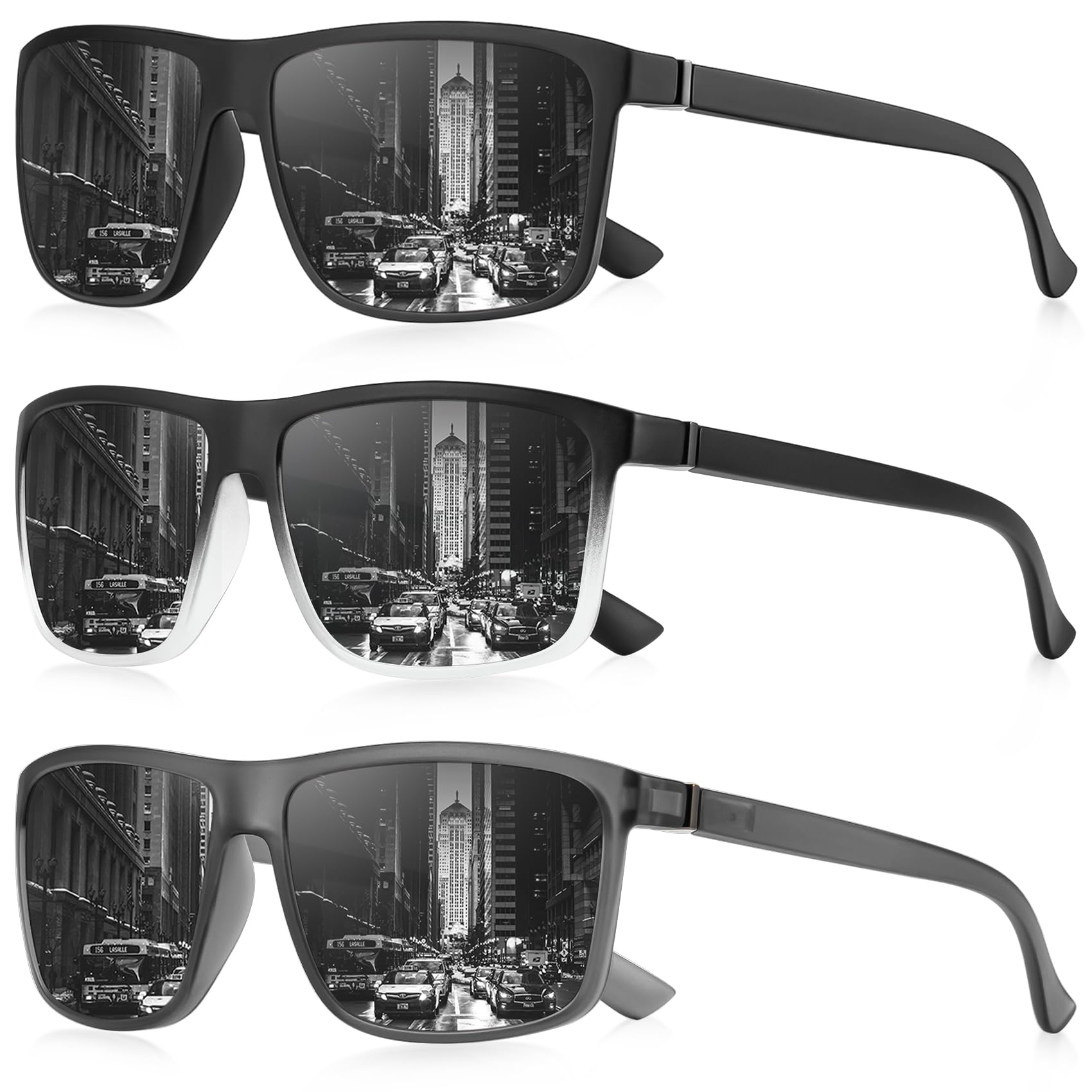 NSSIW Sunglasses Men Polarized Mens-Sunglasses: Classic Sun Glasses with UV400 Protection for Driving Fishing Golf 3 Packs