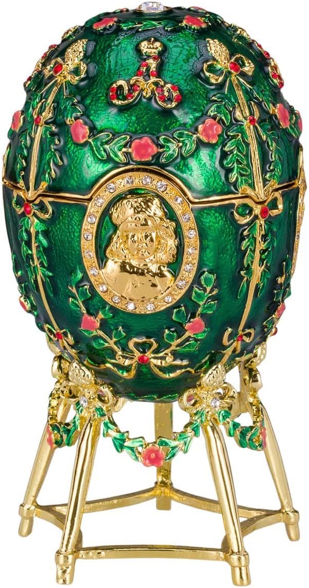 danila-souvenirs Faberge style Alexander Palace Egg/Trinket Jewel Box 5.6'' (14 cm) green