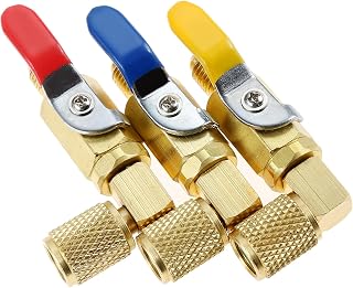 3PCS Air Conditioned Refrigerant Ball Valve 1/4" SAE, Shut Off Switch for 1/4 Inch Male x Female NPT Thread Pipe with 90 Degree Operation Handle, R134A, R410A, R22 and R12 Shut Valve