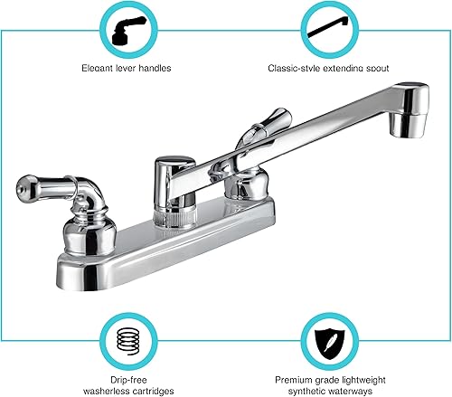 Miniatura 2 de Pacific Bay PB-K14CP - Grifo para fregadero de cocina con palancas clásicas, chapado metálico sobre plástico ABS (cromo pulido)