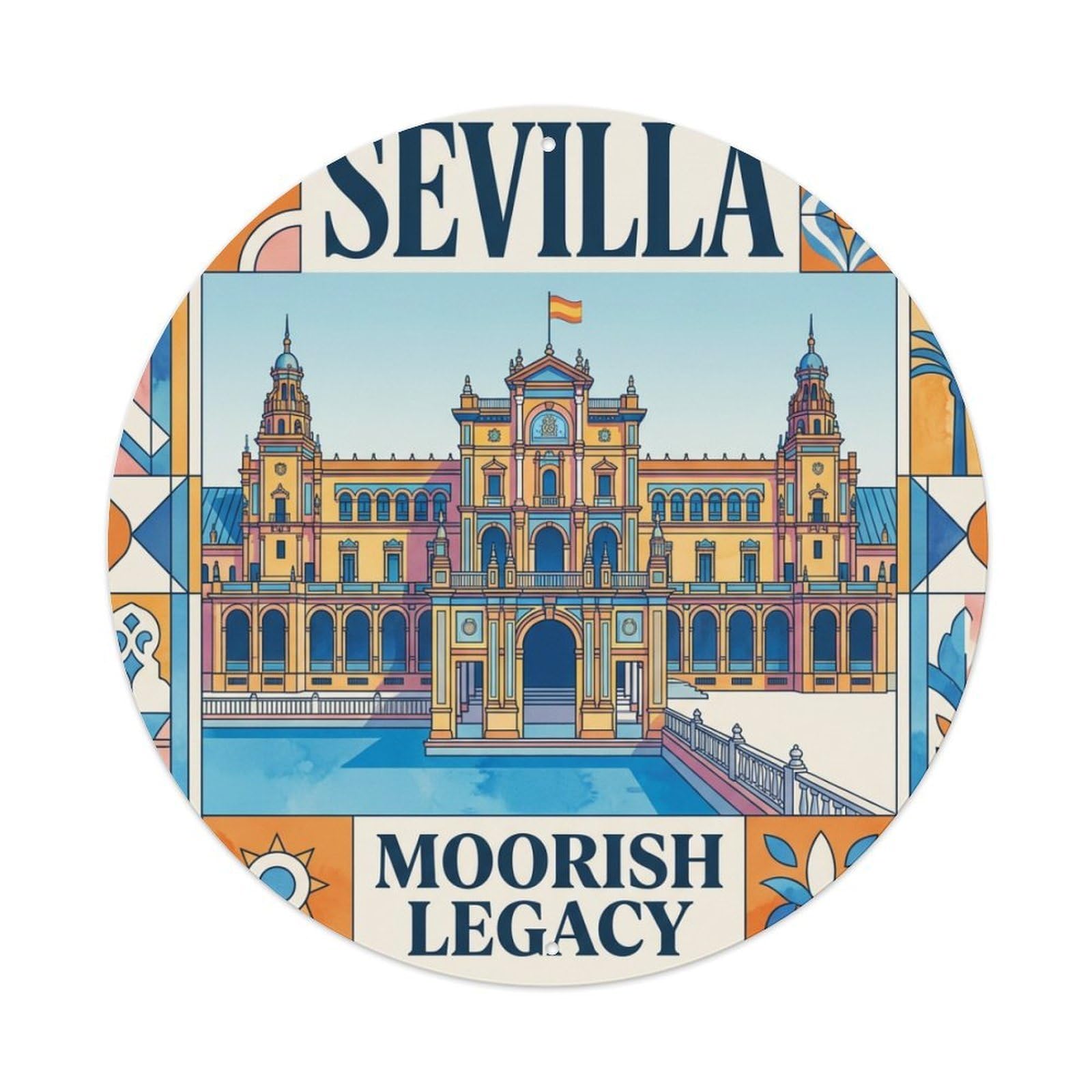 Vintage Travel Seville Spain Fashion Vintage Metal Tin Sign Plaque Wall Decor for Cafe, Club Bar, Office, Garden Metal Poster 8x8Inch