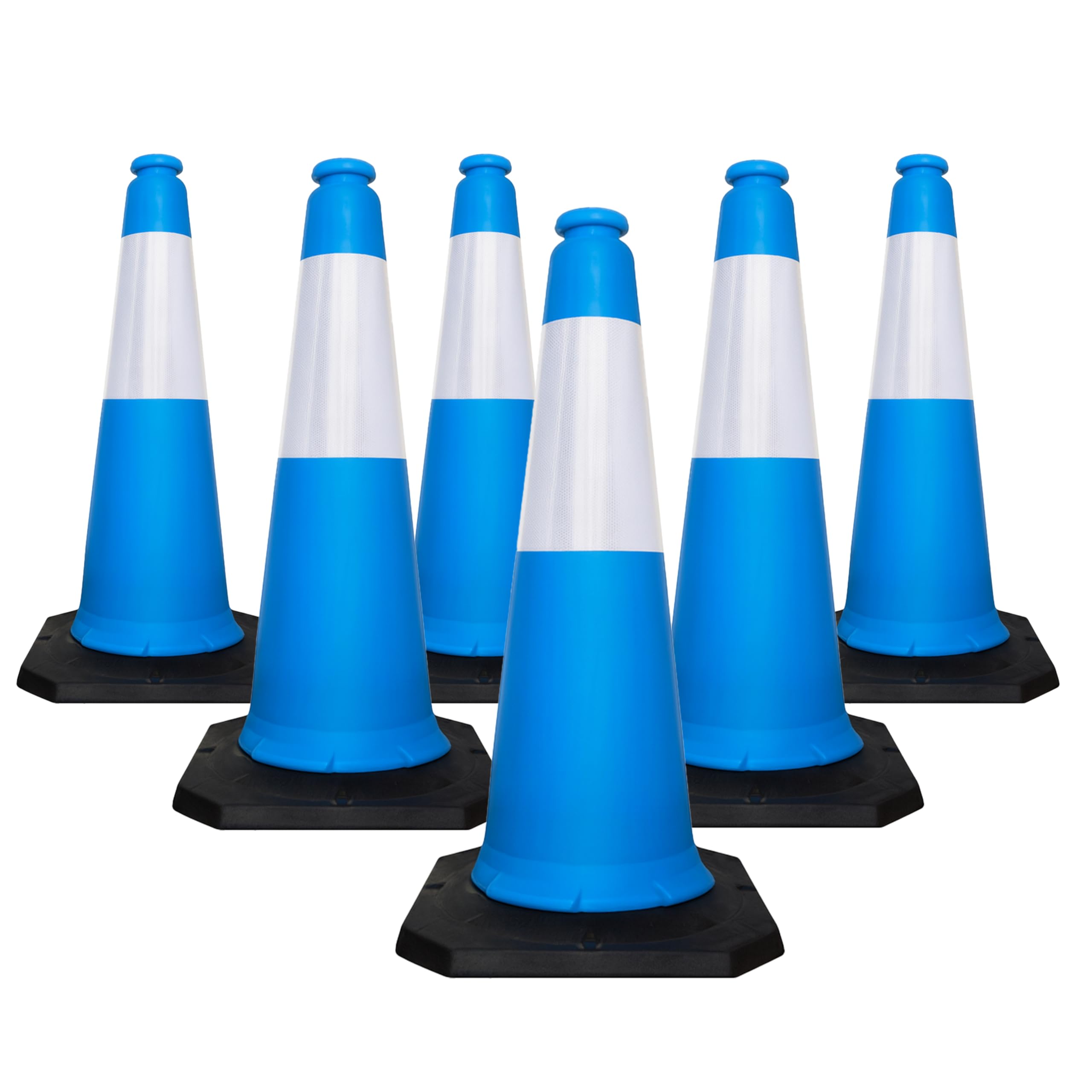 Berry 100cm Traffic Safety Cone | High Visibility Blue Road Cone with Reflective Collar | Heavy Duty Parking Cone with Black Base | Portable Traffic Delineator for Roads & Events - Set of 6