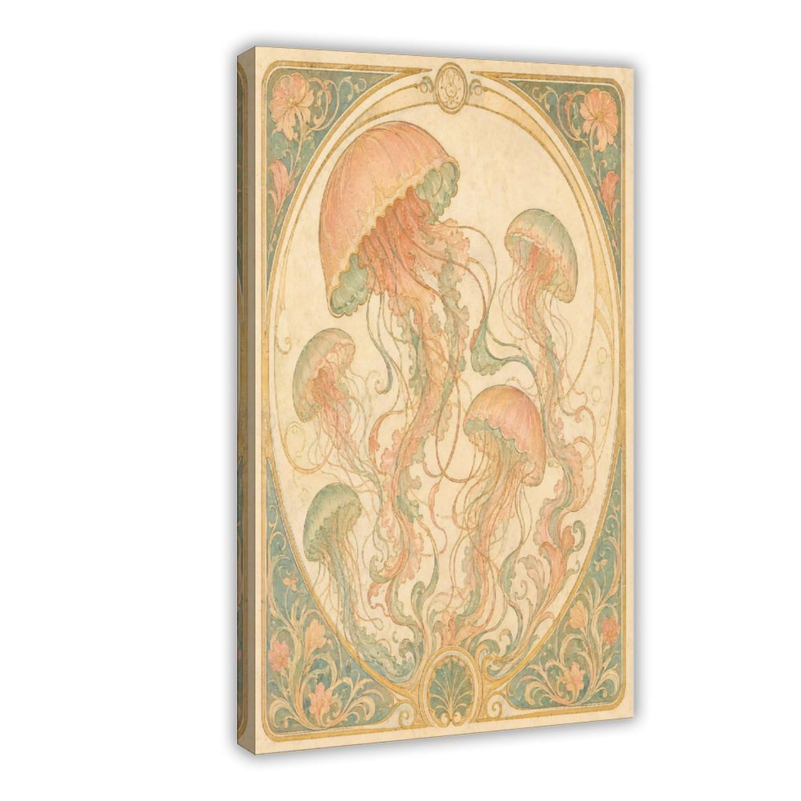 H3b8u2y5 Frame-Style-17 Pink Jellyfish Canvas Wall Art, Botanical Linework Entryway