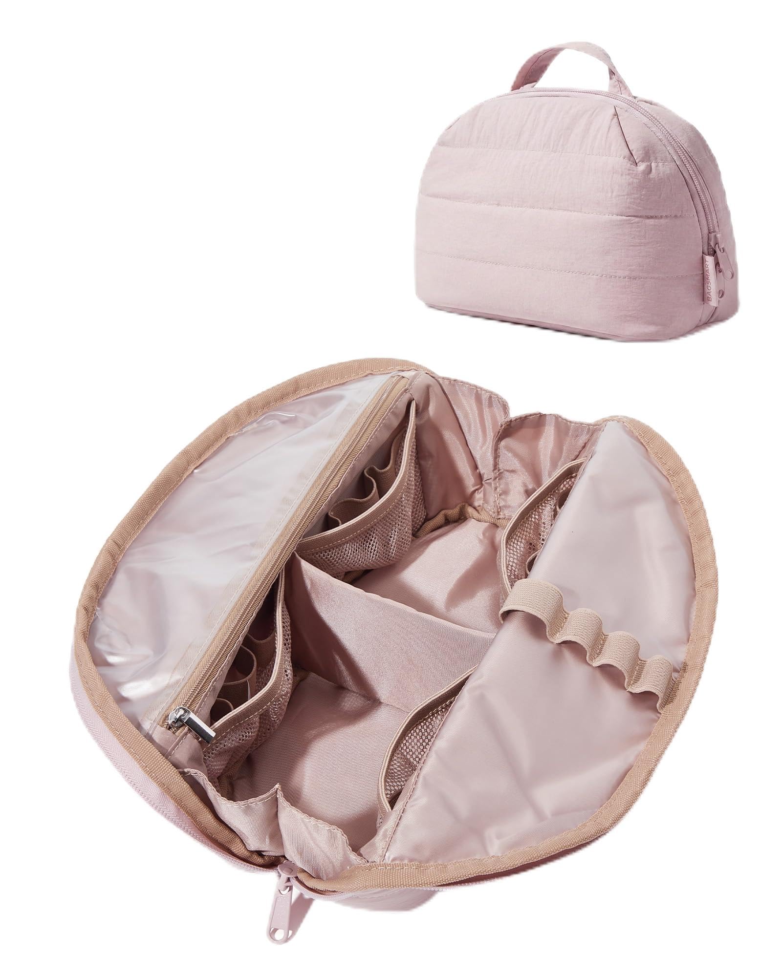 BAGSMART Puffer Kosmetiktasche Damen, Tragbarer Faltbarer Schminktasche, Gepolsterte Make up Tasche, Wasserabweisende Kulturtasche für Toilettenartikel und Pinsel