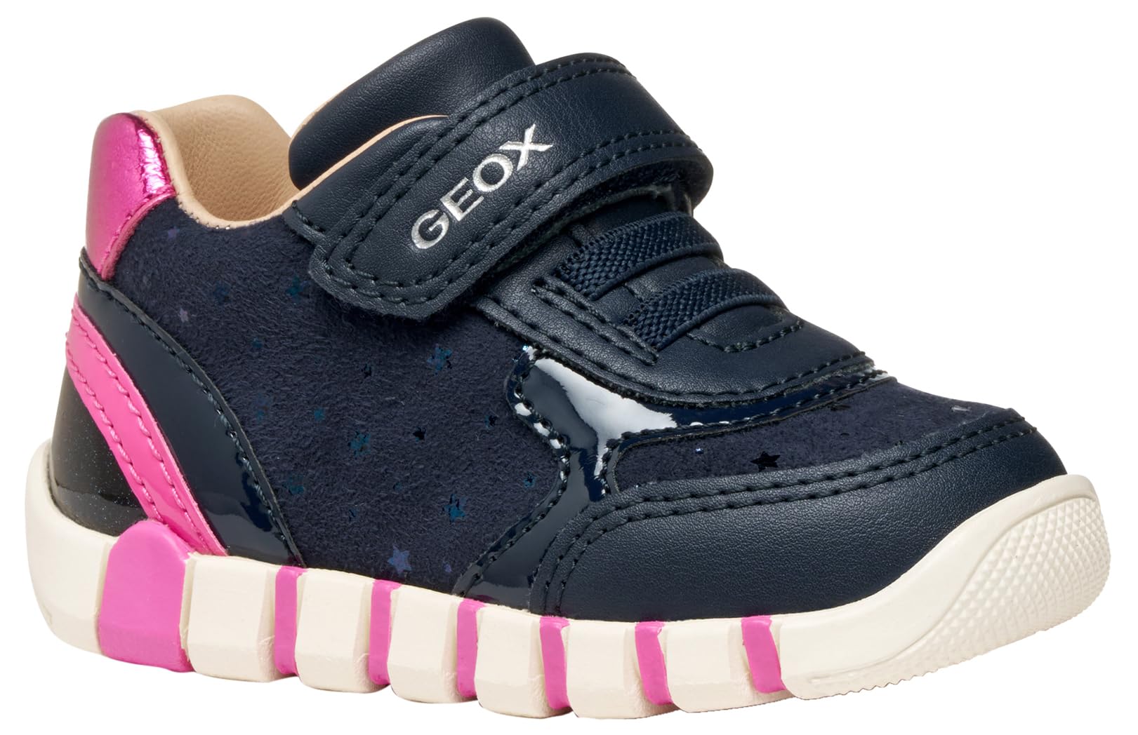 Geox Baby B IUPIDOO Girl First Walker Shoe, Navy/Fuchsia, 4.5 UK Child