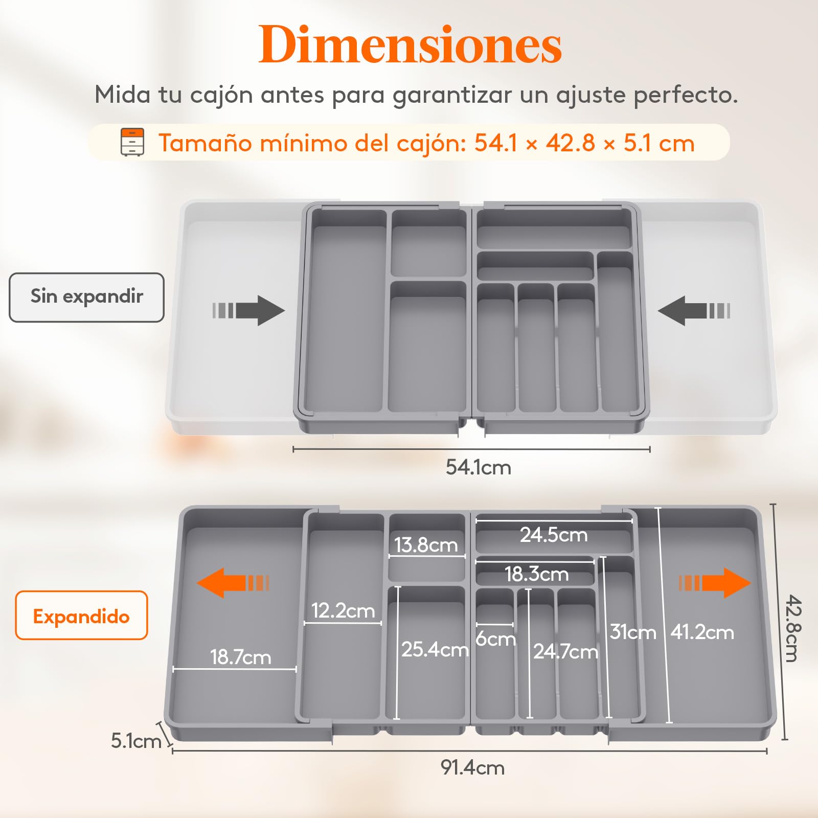 Lifewit Grande Organizador Cubiertos para Cajon, Plástico Bandeja Utensilios de Armario Cocina, Extensible de 54.1cm a 91.4cm, Separador de Cuchara Tenedor Cuchillo Pala Herramientas Pequeñas, Blanco