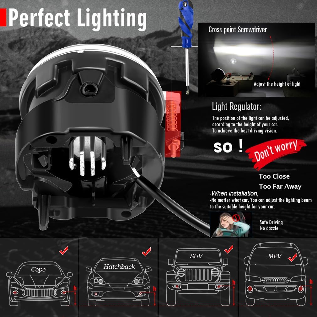 Angel Eye LED Lens Fog Light Replacement for Jeep Patriot Compass Commander Grand Cherokee, Chrysler 300 SRT8 Sebring Aspen Pacifica, Dodge Challenger Caliber Dakota Avenger Nitro