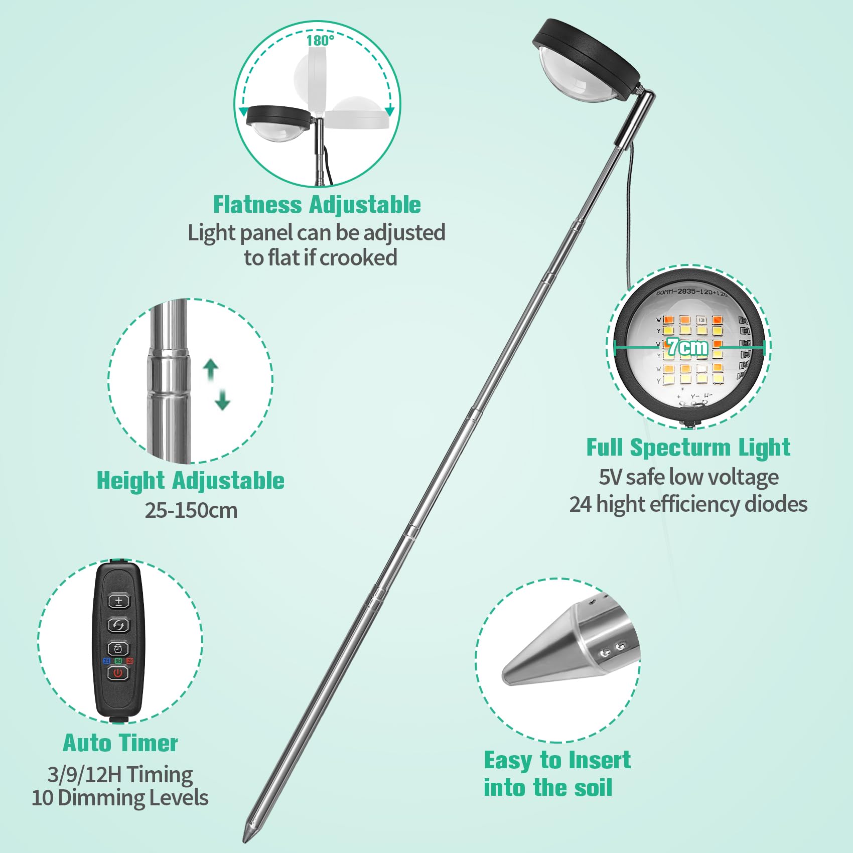 Idealife Lámpara de Cultivo LED de Espectro Completo con Lente Óptica, Alta PPFD con 10 Niveles de Brillo, Altura Regulable y Temporizador 3/9/12h, Lámpara Led de Crecimiento para Plantas de Interior