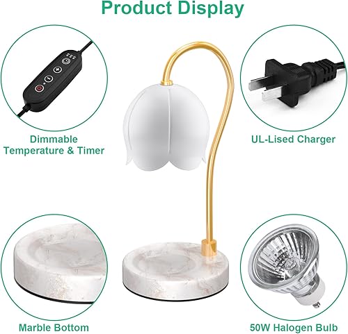 Miniatura 3 de Lámpara calentadora de velas con temporizador y 2 bombillas de 50 W compatibles con velas en frasco, lámpara calentadora de cera eléctrica