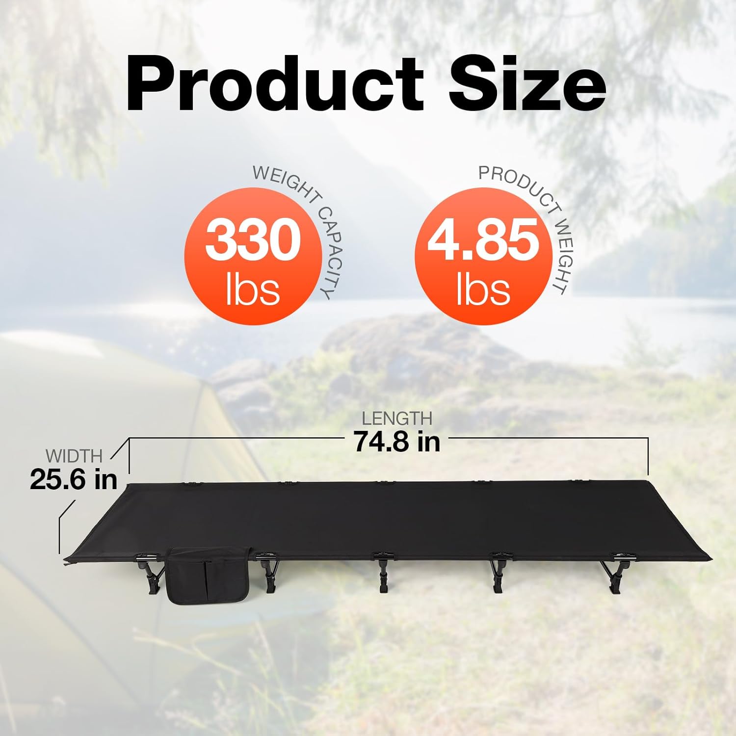 fahkns lightweight camping cot, ultralight folding bed for camping, hiking, travel, portable compact for outdoor travel? black