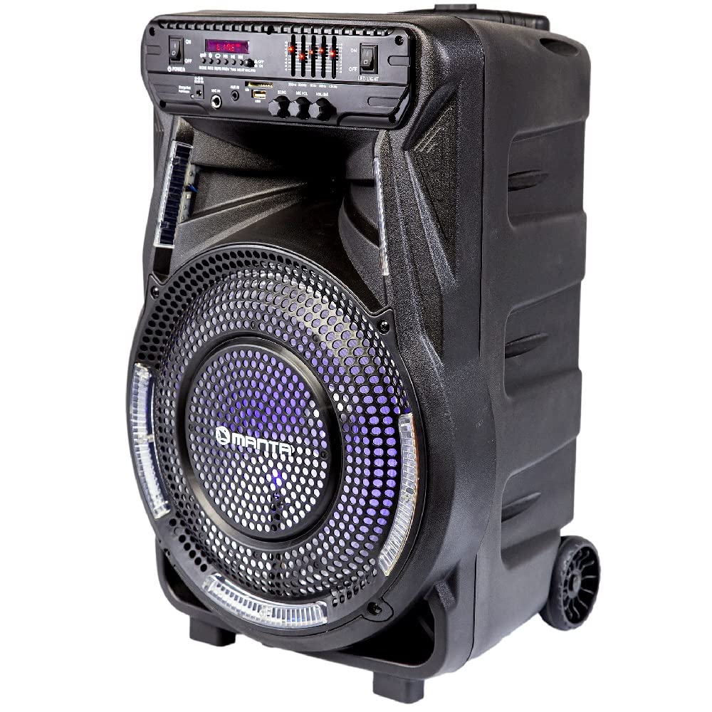 MANTA Altavoz Bluetooth Karaoke SPK5033 - Amplificador Digital, Efectos de luz LED RGB Discoteca, Bluetooth 5.0, Ecualizador, TWS, grabación, Radio FM, Karaoke - 36 x 29.2 x 54.2