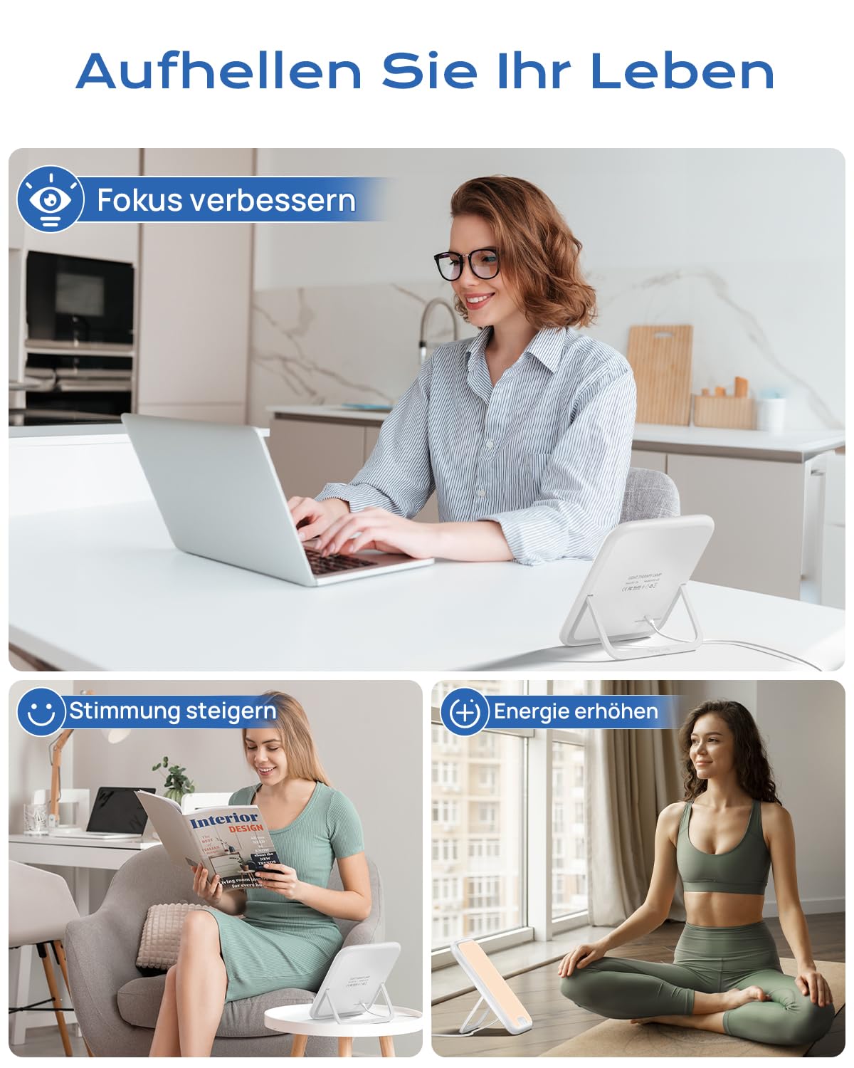 Tageslichtlampe 10000 Lux UV-Frei Sonnenlicht Lampe für Depressionen, Lichttherapielampe mit Memory Funktion, 4 Timer, 3 Farbtemperaturen, Stufenlose Helligkeit, Faltbar