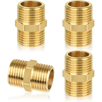 Double Nipples 1/2 Inch Brass Male Thread Diameter 19 mm Hexagonal 1/2 Inch Pack of 4 Threaded fitting fittings suitable for heating drinking water system sanitary and DIY projects