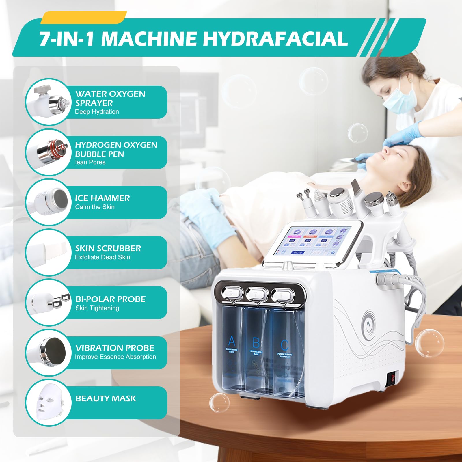 Profesjonalna maszyna do hydrotwarzy 7 w 1, hydroelektryczna przyrząd do pielęgnacji twarzy, złuszczanie tlenu wodoru, dermabrazja, przeciwzmarszczkowe, głębokie czyszczenie pęcherzyków