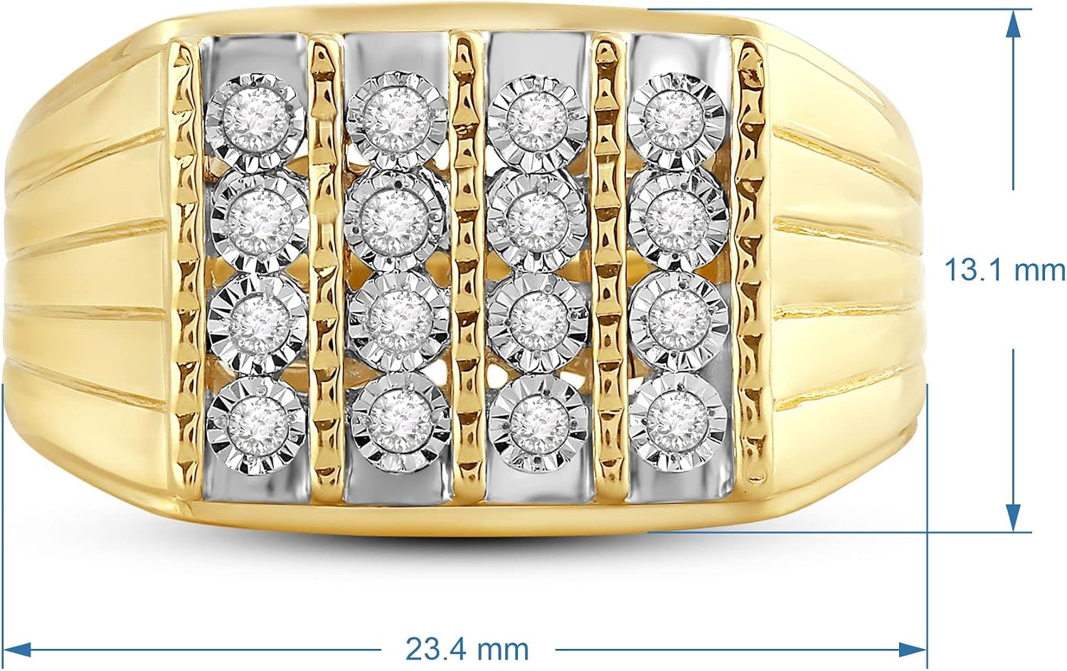 Jewelili Yellow Gold over Sterling Silver 1/4 Cttw Natural White Round Cut Diamond Mens Ring