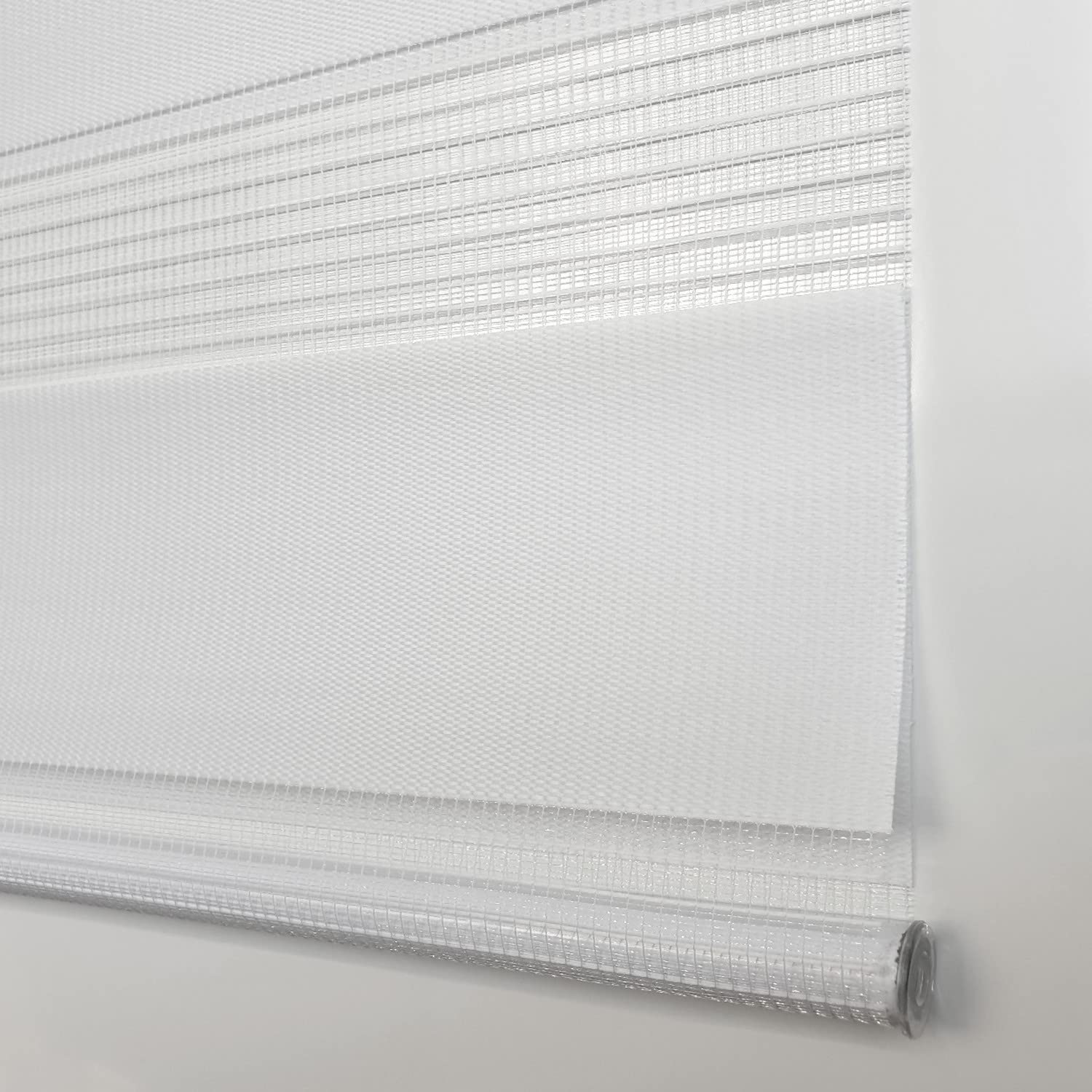 MADECOSTORE Estor Doble enrollador de día Nocturno, Blanco, 65 x 190 cm, fijación con o sin Taladro, Cadena coordinada