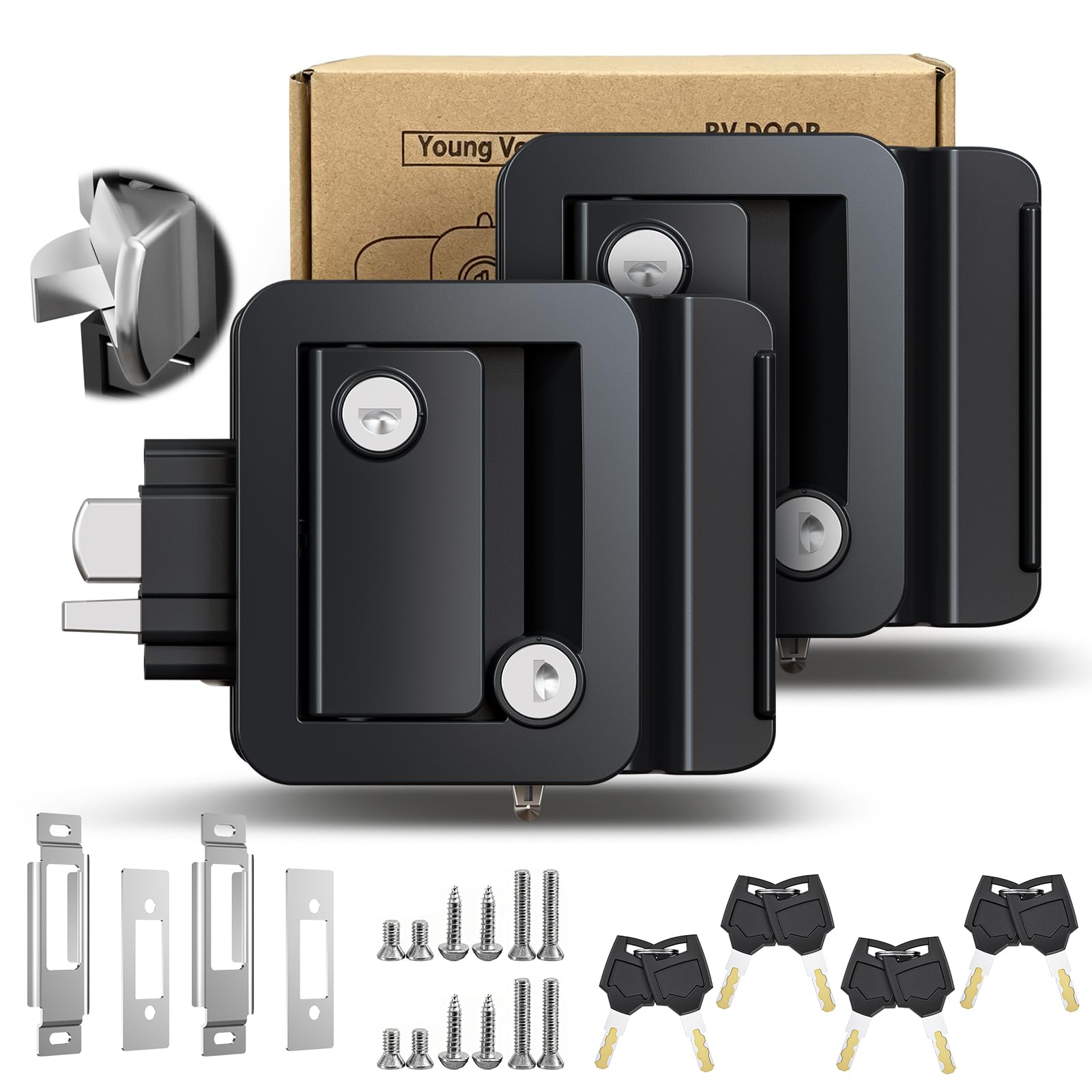 RV Door Lock, Camper Door Lock with Deadbolt, 2 Locks Alike Key