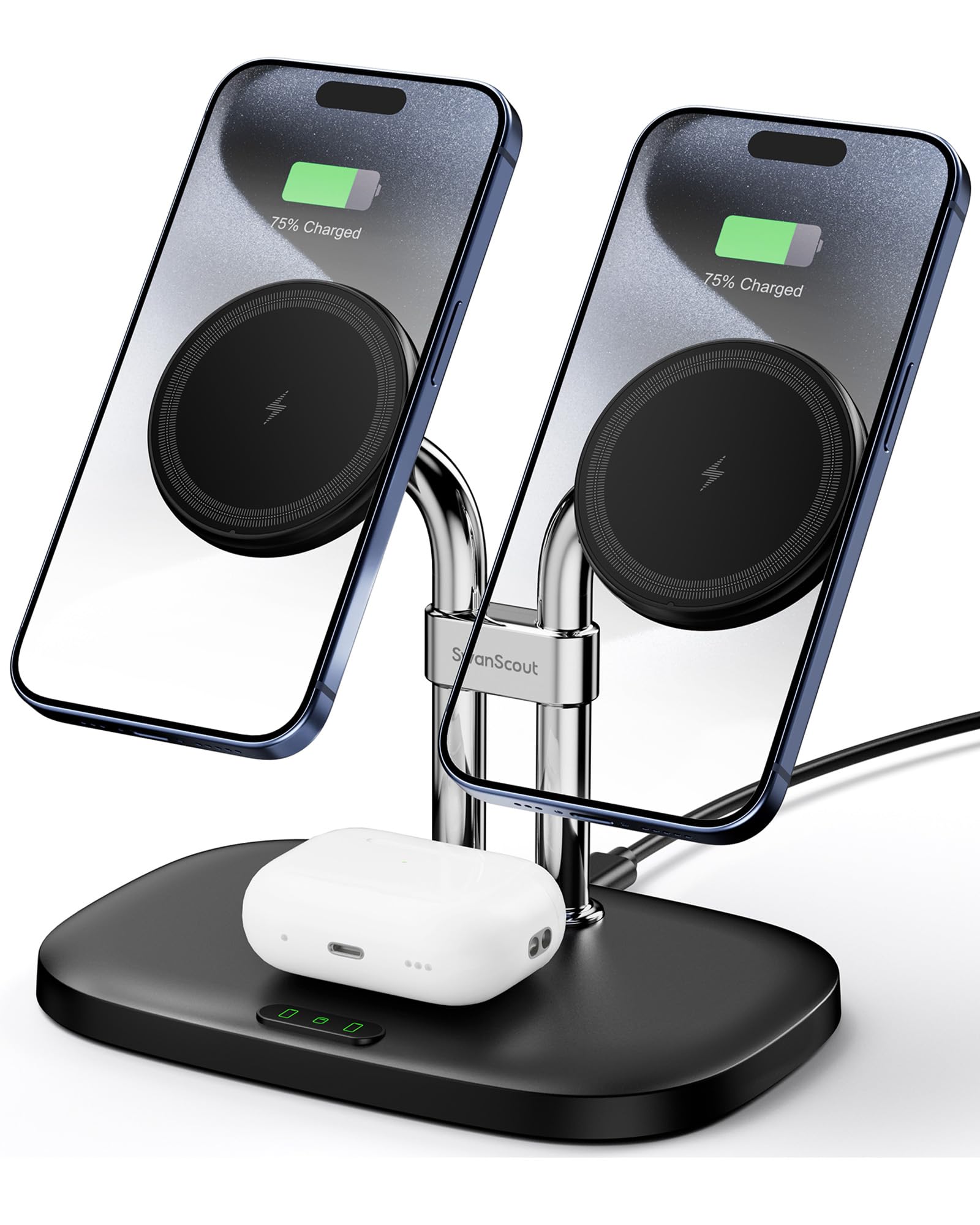 Wireless Charger for iPhone, SwanScout 706M, Dual Magnetic Charger for iPhone 15/14/13/12 Series, Charging Station for AirPods Pro 2nd/Pro, AirPods 3rd/2nd (Black)