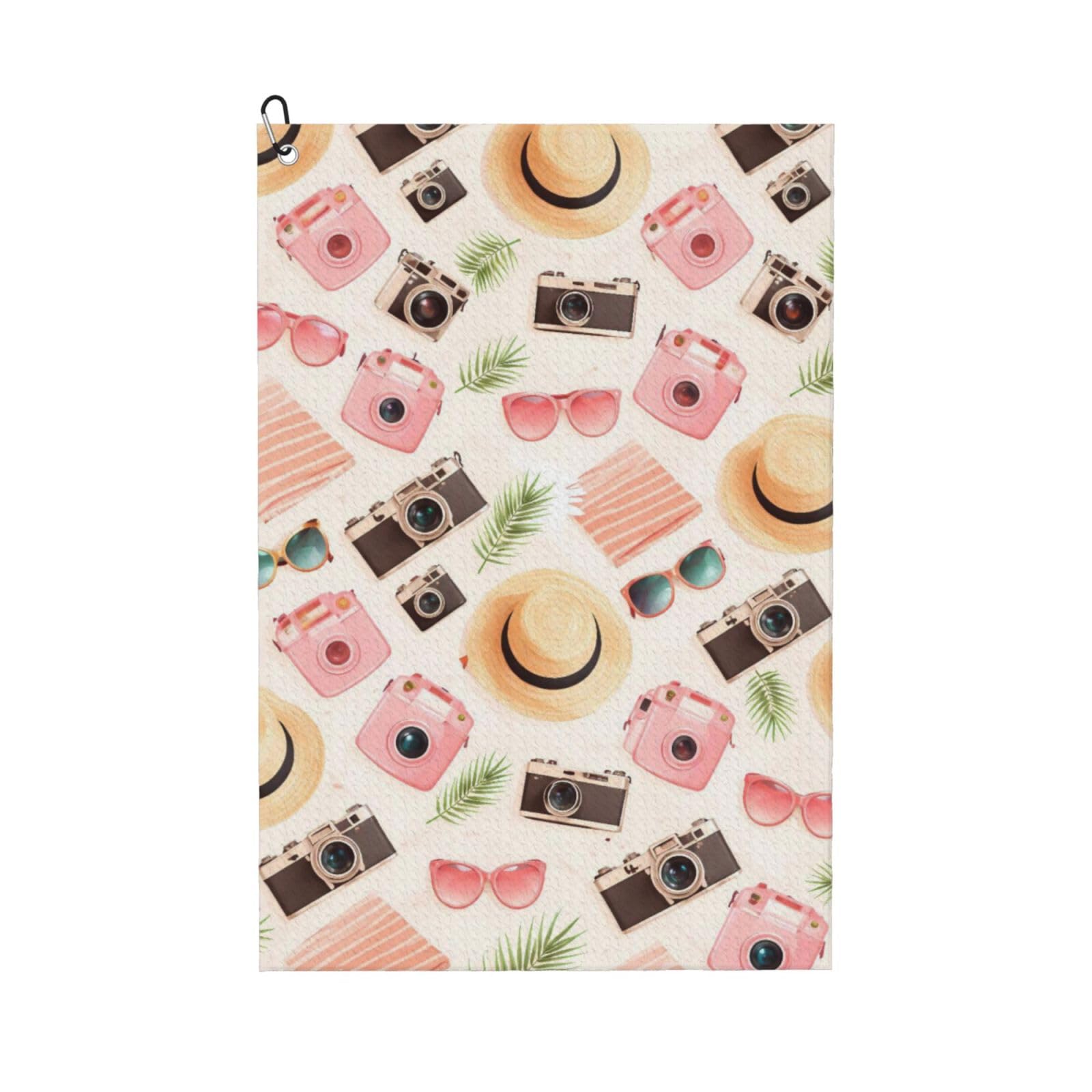 Oudrspo Beautiful Camera Fun Pattern Multi-Functional Golf Towel | Absorbent Quick Drying 16x24in