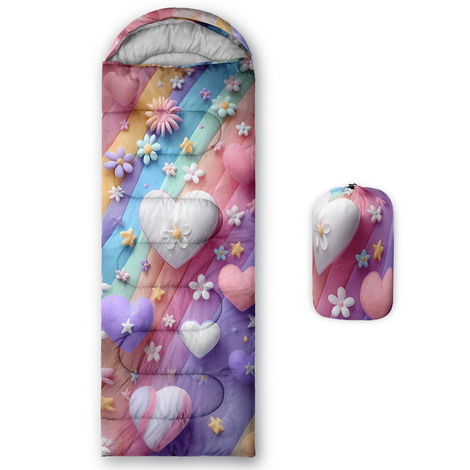 QOOMO Colorful Cute Flowers Waterproof Sleeping Bags for Adults & Kids,Printed Camping Sleeping Bags, 3 Season Warm & Cool Weather,Lightweight,Traveling,and Outdoors,Camping Gear Equipment,31x90inch