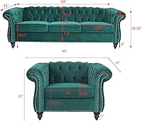 Vista 54 de RARZOE Moderno juego de sofá de 2 piezas, naranja, espuma, sofá biplaza y sofá Chesterfield