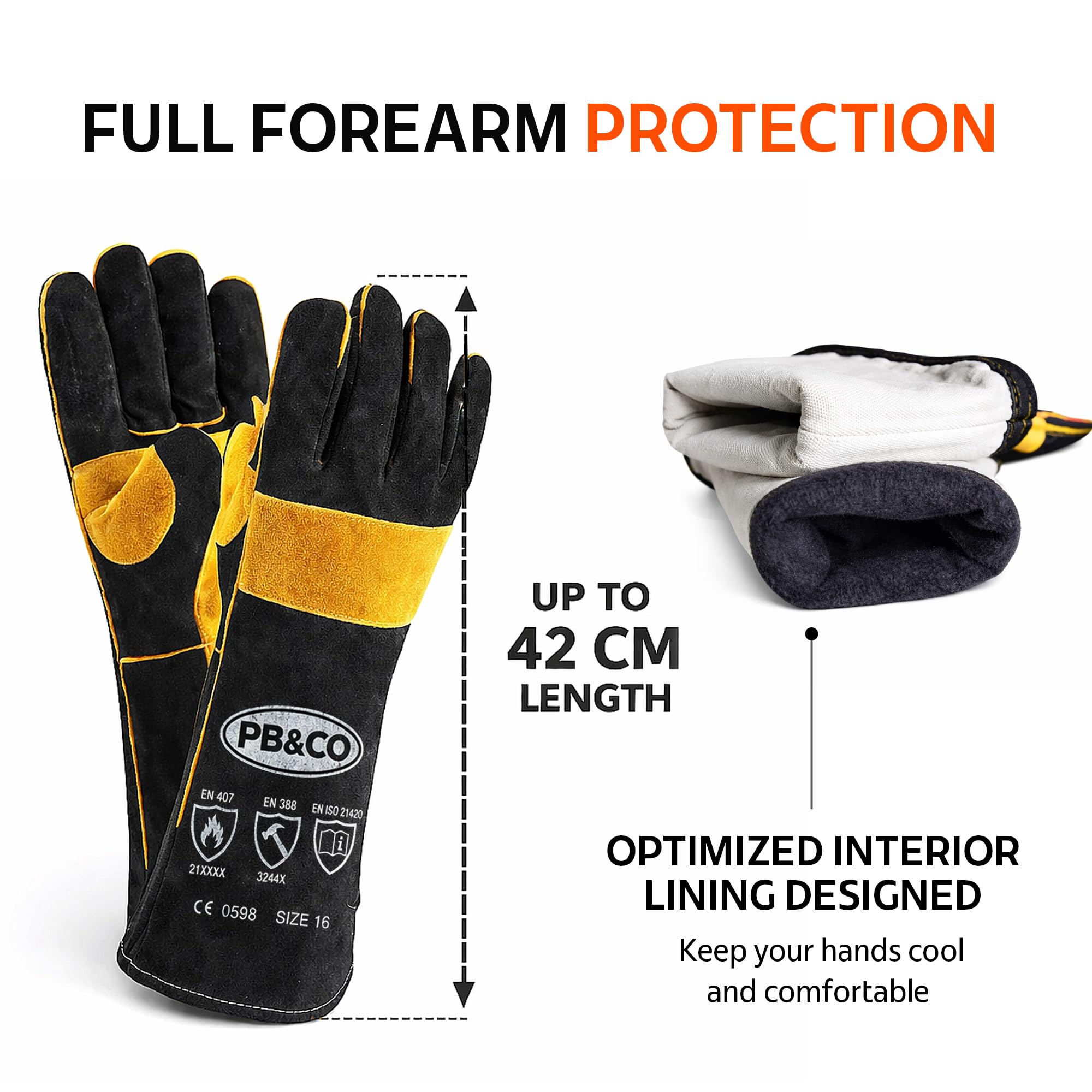 2 pares de guantes de soldadura de cuero dividido de doble palmera resistente al calor y al fuego, guantes de soldadura de seguridad industrial para soldador, guantes de seguridad para el trabajo 6