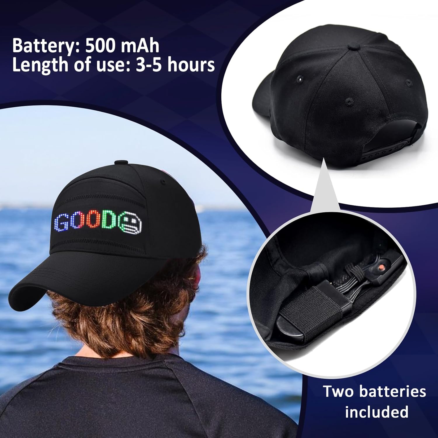 GOTUS LED Hats, LED Display Screen Smart Caps,Bluetooth APP Control,Custom Text, Patterns, Animations for Party Christmas Halloween(1248) Multicolor - Image 5