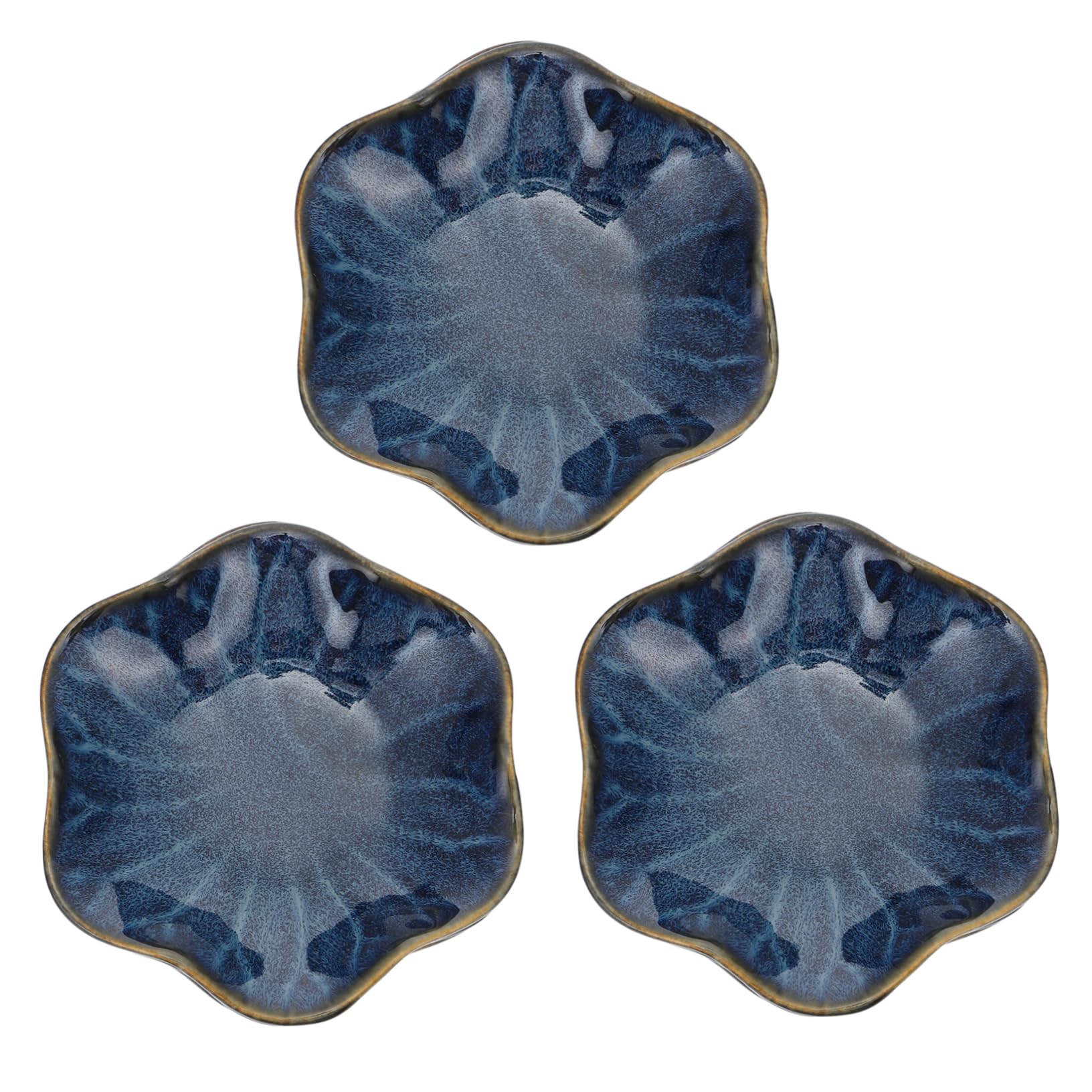 Healifty 3Pcs Japanese Style Ceramic Sauce Plates Creative and Practical Dipping Bowls for Salt Soy Sauce Mustard and Vinegar Compact Tableware Blue