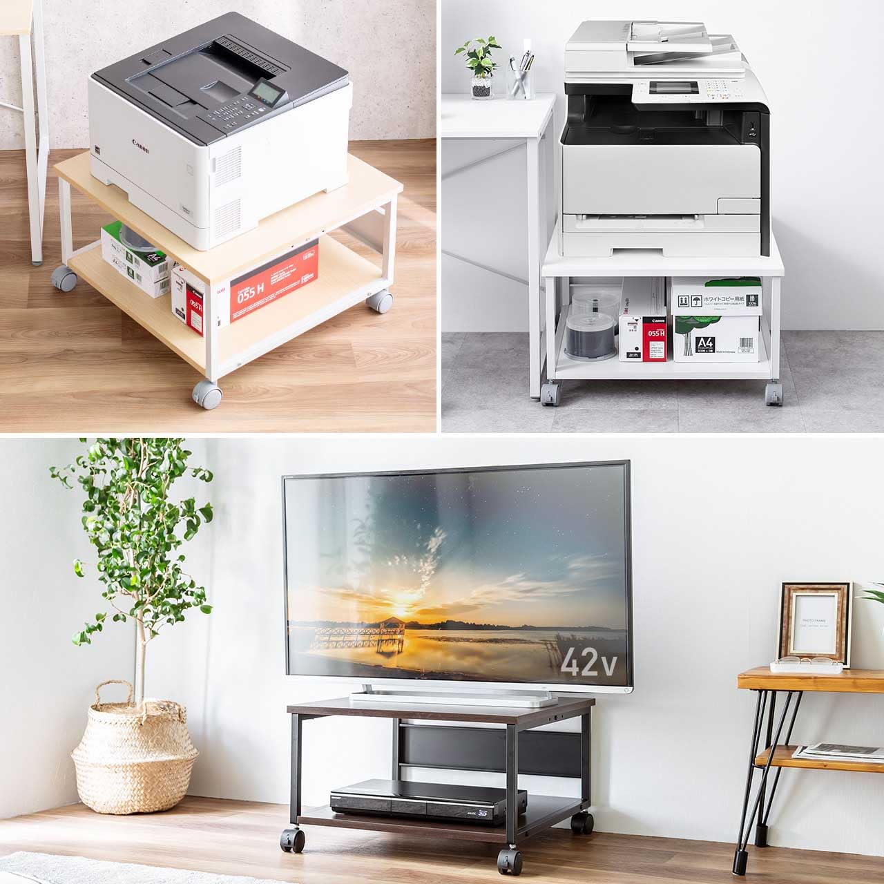 2口コンセント付き・高耐荷重　プリンター台 キャスター付き 60×60×35 Amazon.co.jp: サンワダイレクト プリンター台 キャスター付き 幅60