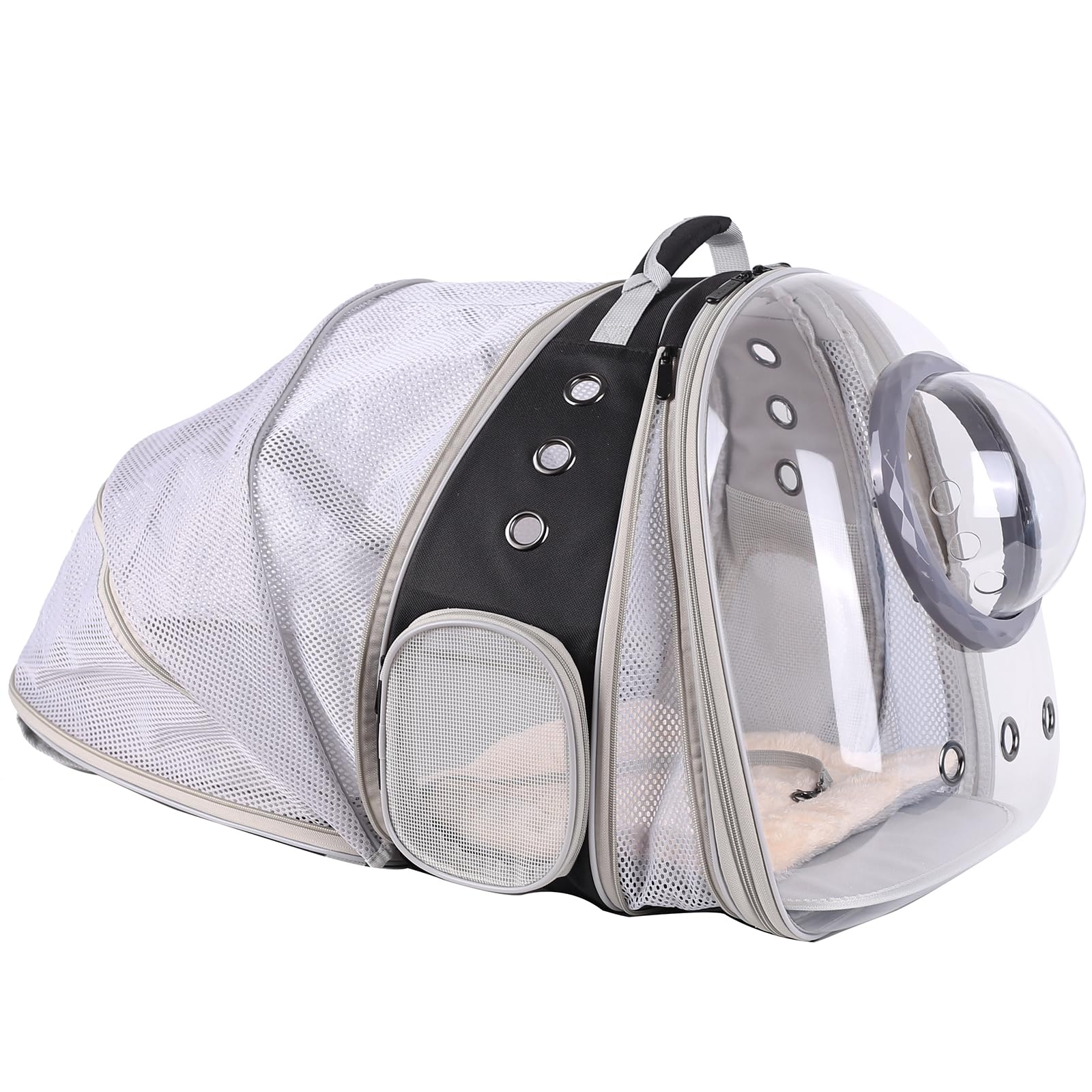 Dual Expandable Cat Backpack with Bubble Dome, Large Cat Carrier Space Capsule Clear Window, Fits up to 20 Pounds Fat Cat, Small Puppy and Bunny, Pet Travel Vet Bag