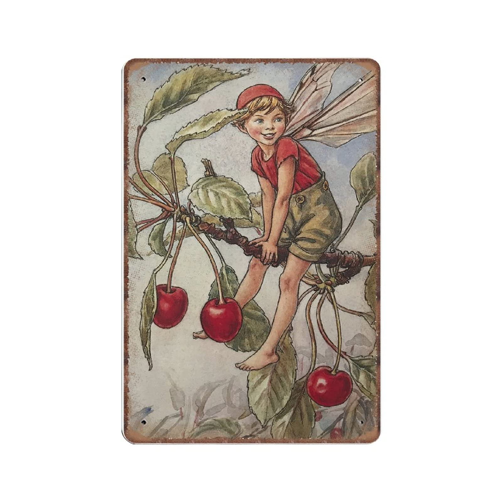 Dreacoss Material_tin 3 The Cherry Tree Fairy Vintage Style Flower Fairies Tin Signs, Cicely Mary Barker, Funny Vintage Metal Tin Sign Plaqu Poster Wall Art Pub Bar Kitchen Garden Bathroom Home Decor, 20X30 Cm