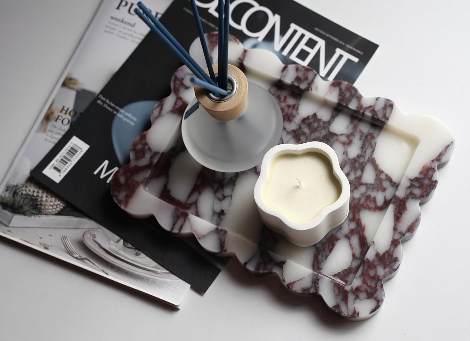 Luxury Natural Marble Tray | Home Decorative Organizer for Perfume & Vanity Essentials | Kitchen Counter, Bathroom, or Dresser | 10.43" x 7.68"‌x 0.78"‌(Calacatta Viola)