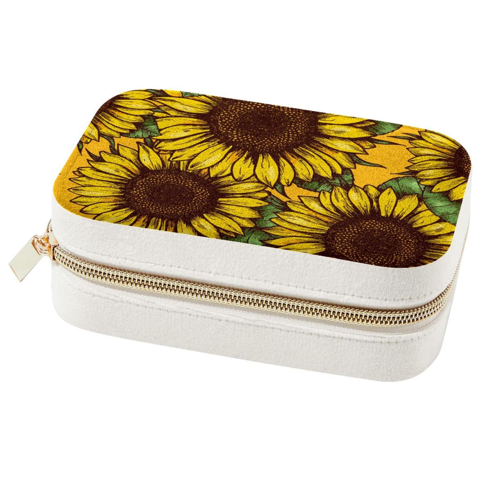 Organiseur de bijoux de voyage tournesol avec compartiments anti-nœuds pour bagues et boucles