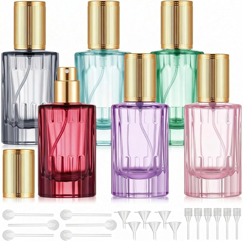 Teenyyou Frascos de Perfume Recarregáveis de Vidro com Spray, 30 mL, Coloridos, Pacote com 6