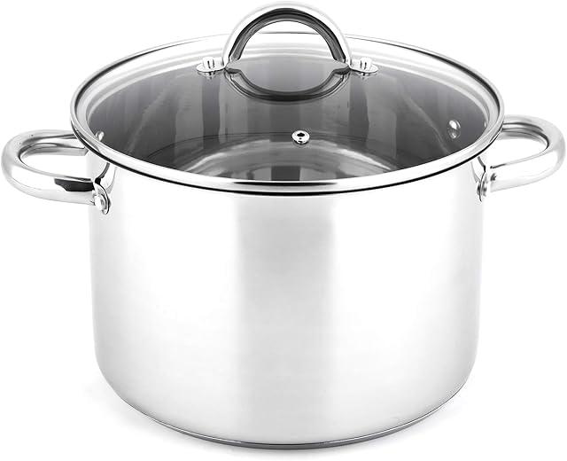 Jean-Patrique Professional Cooking Stainless Steel Induction Stockpot With lid | Durable With Handles - 24cm 9 Litres