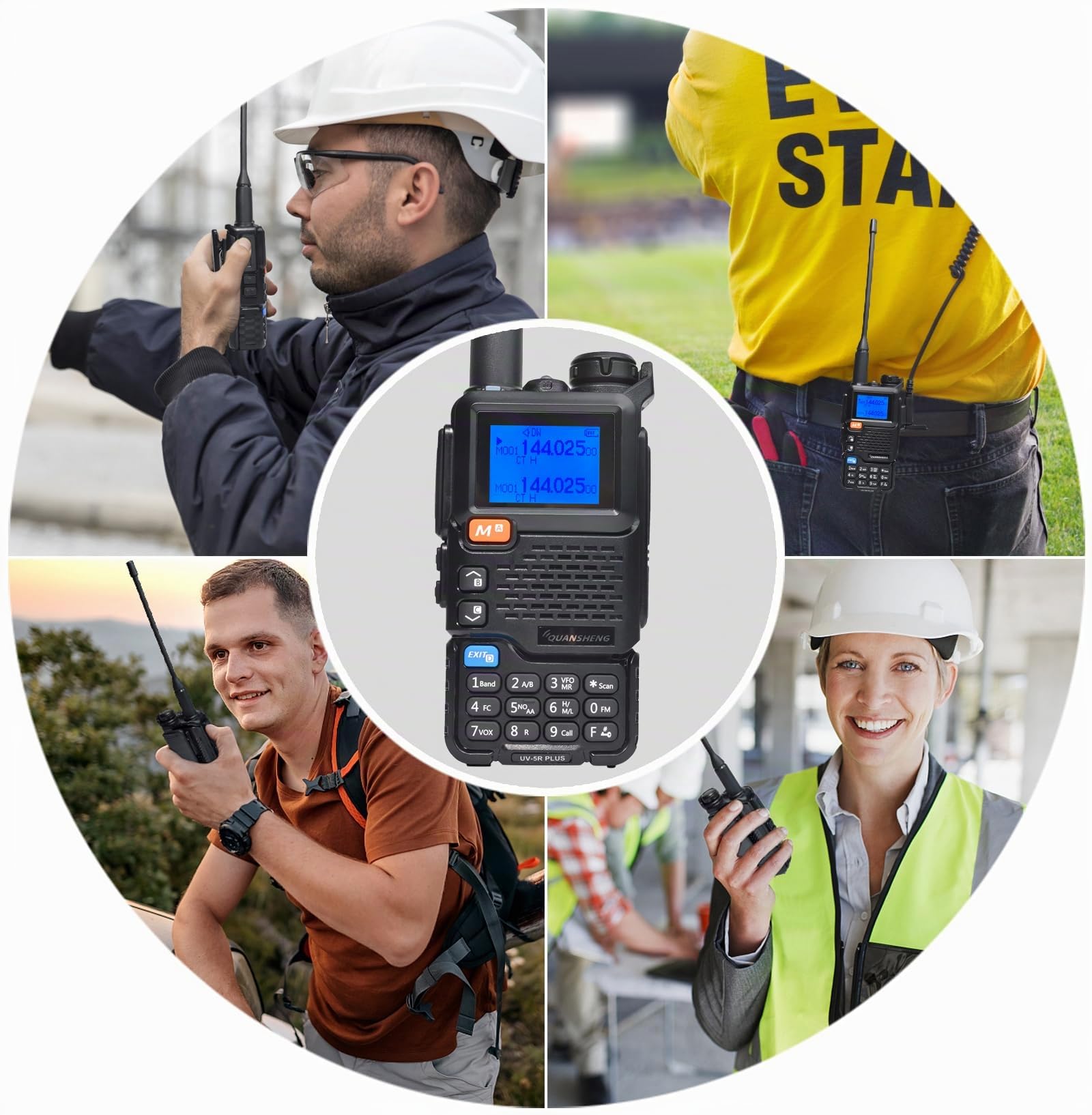 Quansheng UV5R Plus VHF UHF portatile Walkie Talkie FM NOAA | Radio a due vie per studio/esterno/auto (Con auricolare rosso a forma di G)