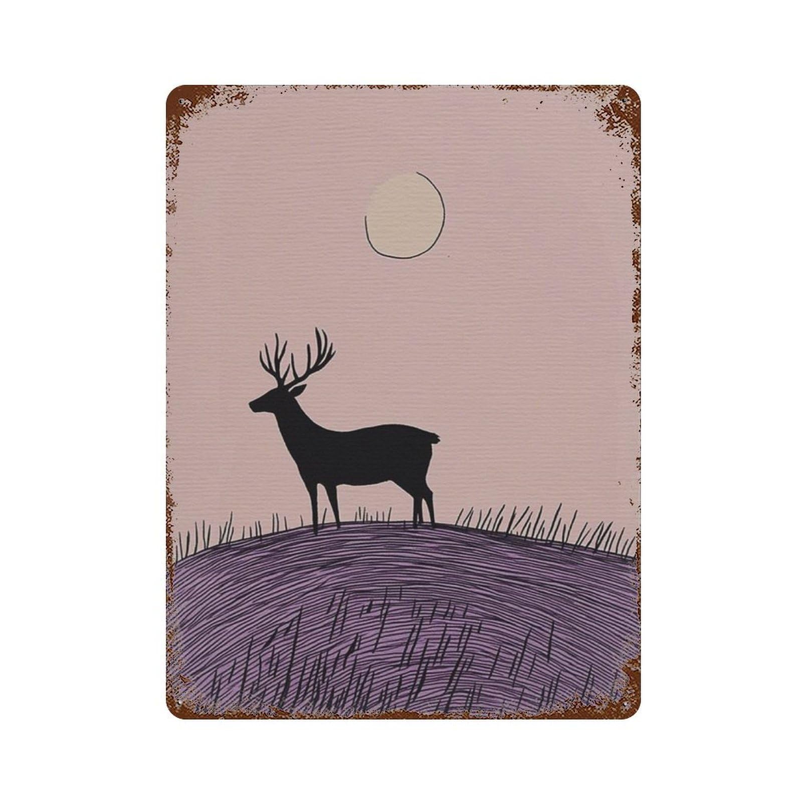 xiaoxiaoshen Minimal Deer Silhouette Abstract Sunburst Modern Nature Animal Wall Decor Art Metal Tin Poster Modern Home Decor Art Home Bar Shop Decorations Vintage Sign 40x30cm